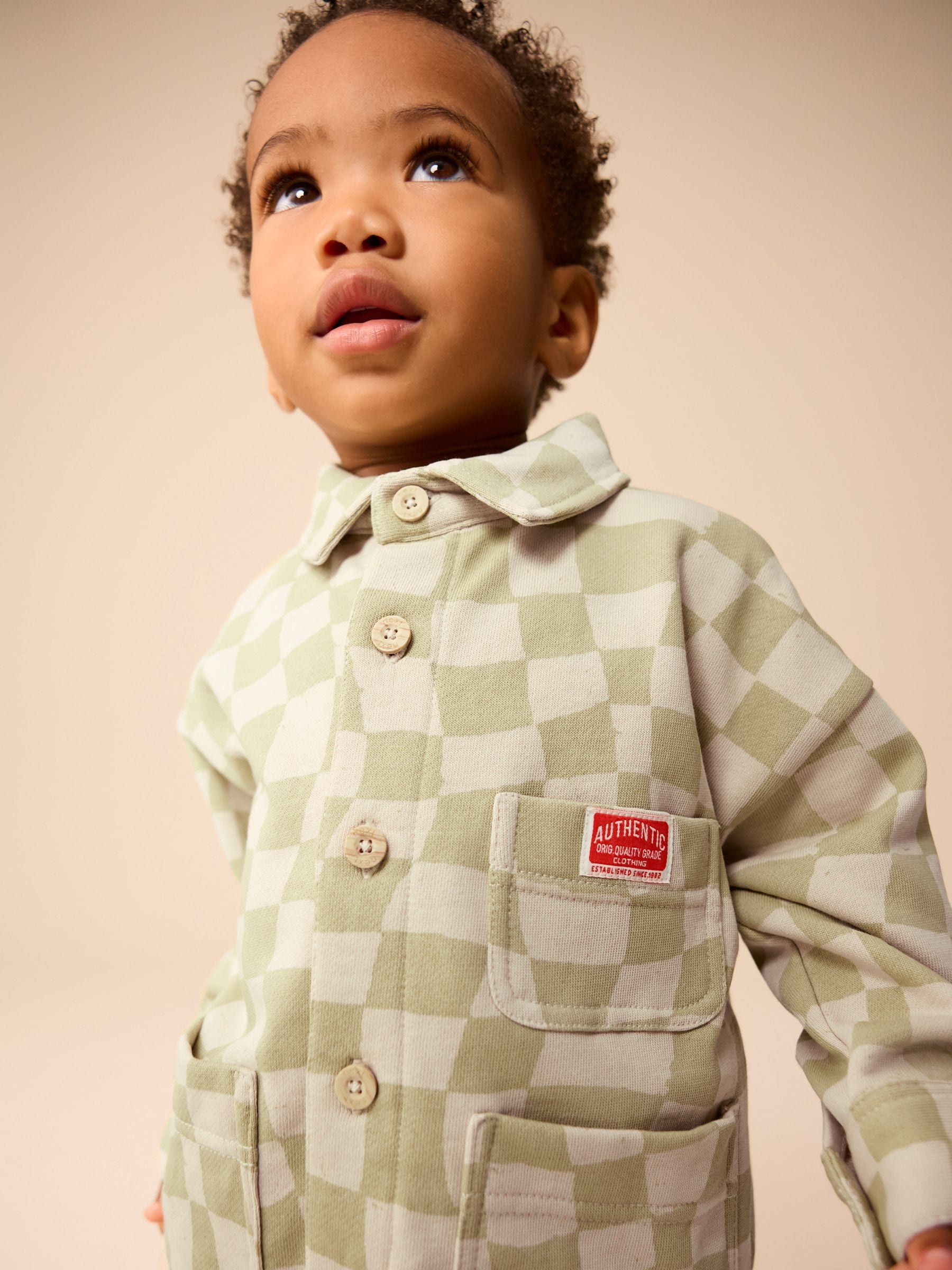 Sage Green Checkerboard 100% Cotton Jersey Shirt and Joggers Set (3mths-7yrs)