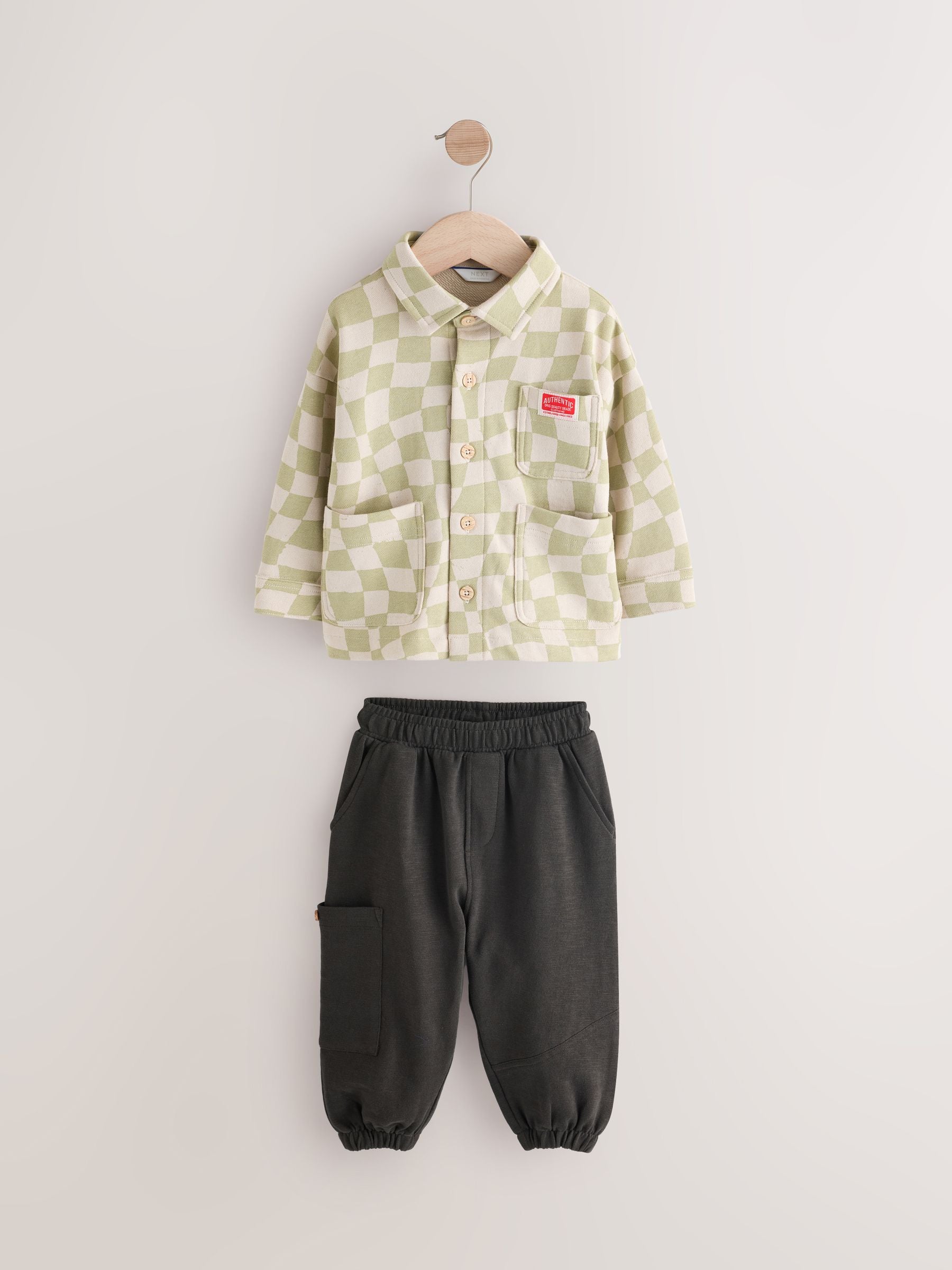 Sage Green Checkerboard 100% Cotton Jersey Shirt and Joggers Set (3mths-7yrs)