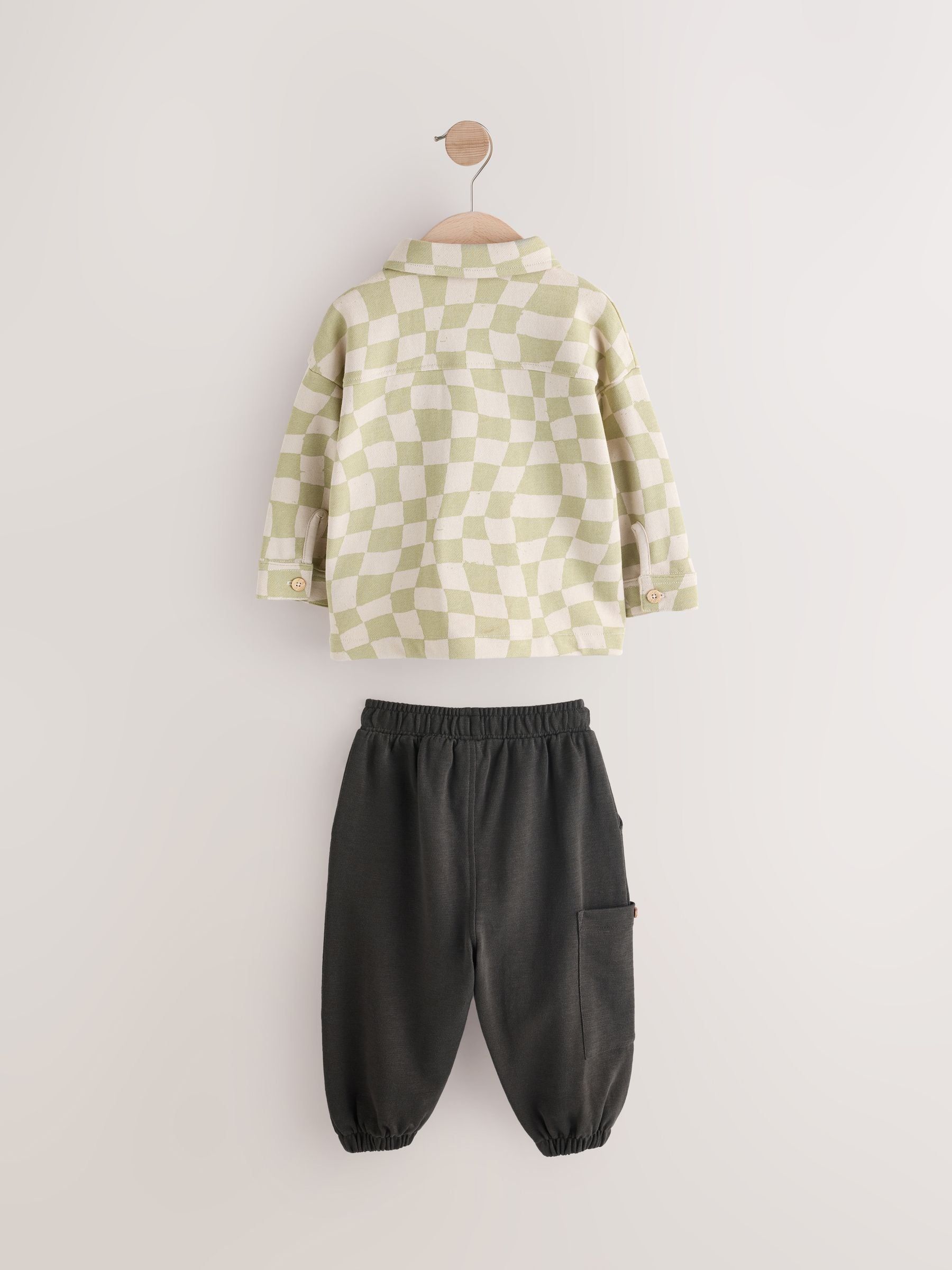 Sage Green Checkerboard 100% Cotton Jersey Shirt and Joggers Set (3mths-7yrs)