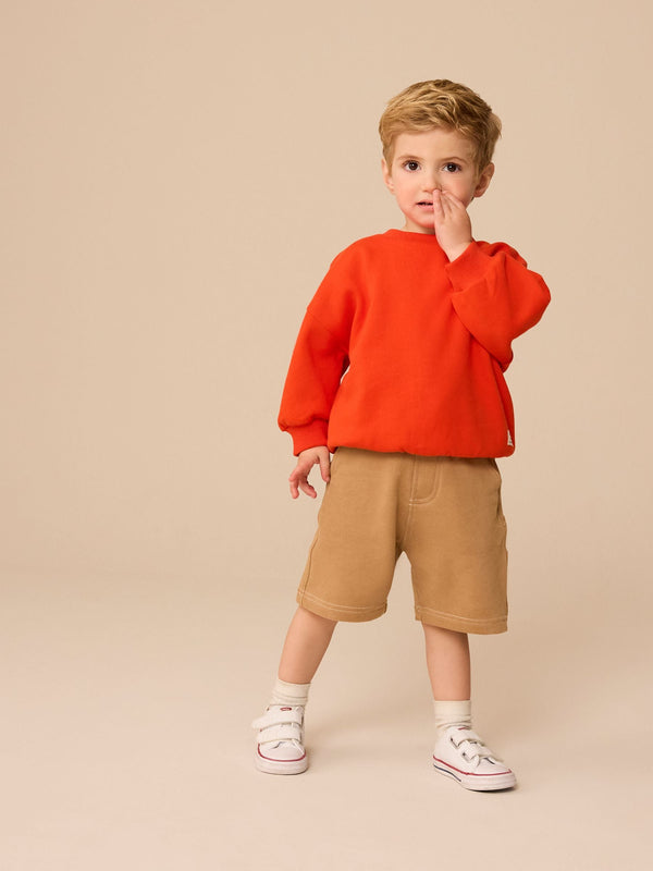 Red/ Tan Brown Sweatshirt and Carpenter Shorts Set (3mths-7yrs)