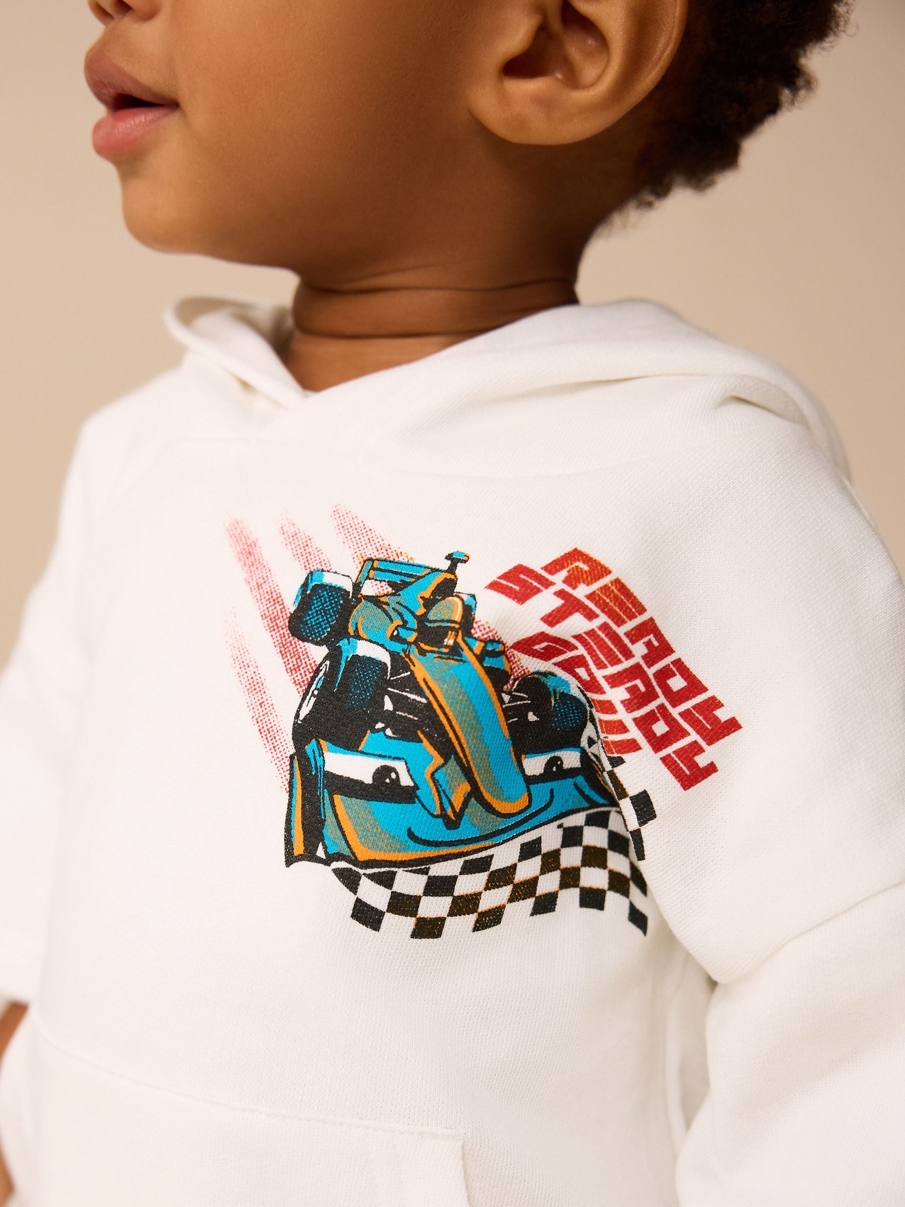 White/Aqua 100% Cotton Sweatshirt and Patterned Shorts Racing Car Set (3mths-8yrs)