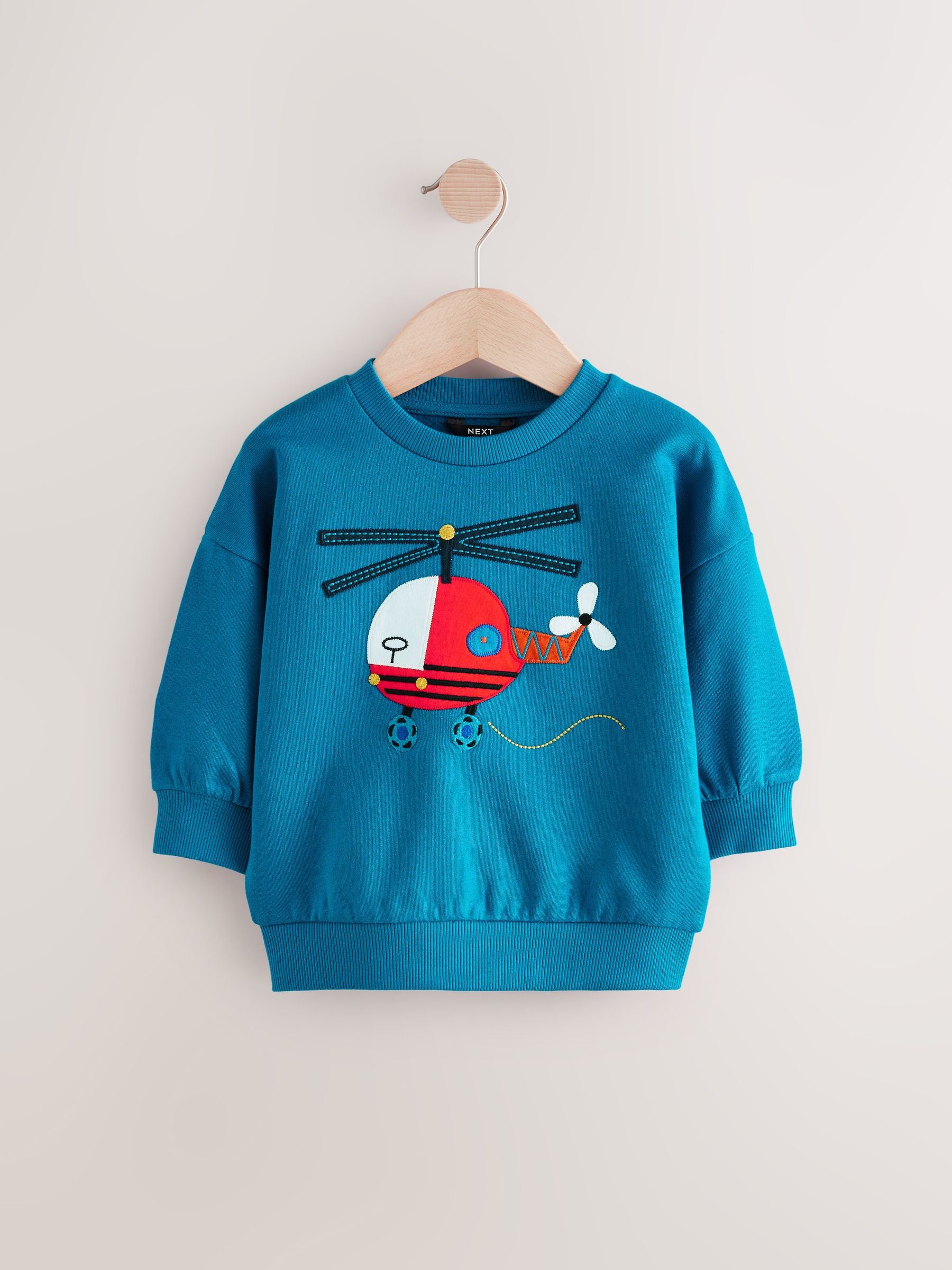 Blue Embroidered Crew Neck 100% Cotton Sweatshirt (3mths-7yrs)