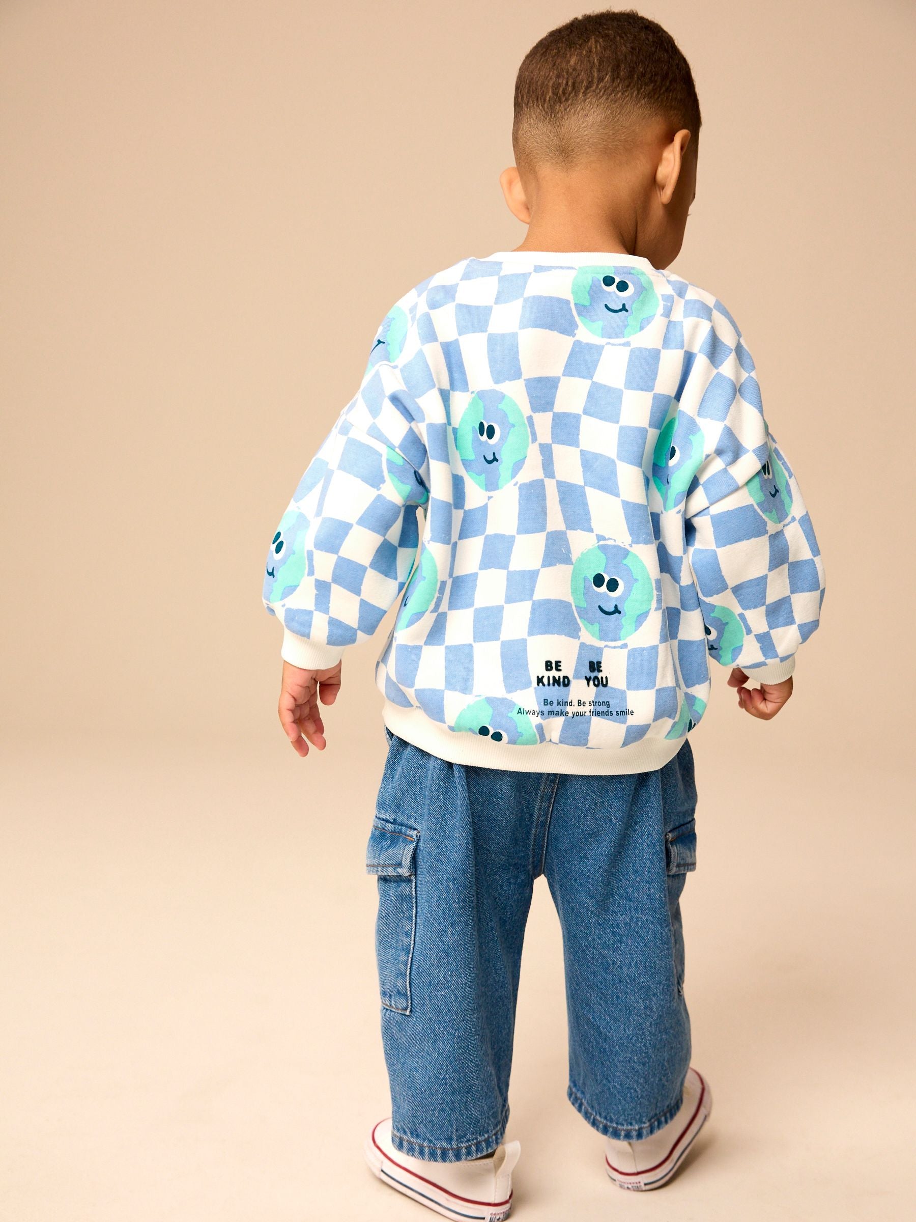 Blue on White All-Over Print Crew Neck 100% Cotton Sweatshirt (3mths-7yrs)