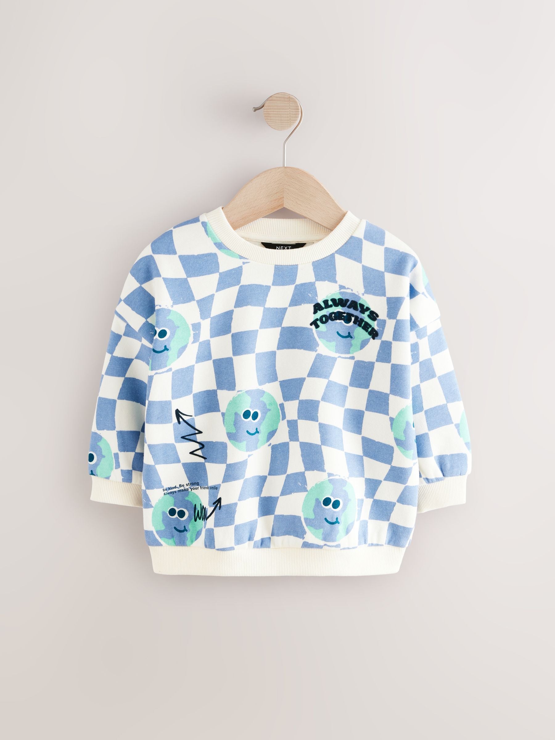 Blue on White All-Over Print Crew Neck 100% Cotton Sweatshirt (3mths-7yrs)