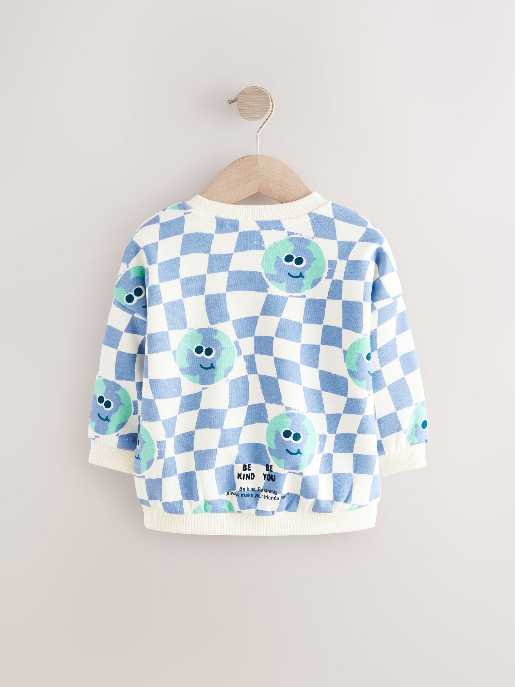 Blue on White All-Over Print Crew Neck 100% Cotton Sweatshirt (3mths-7yrs)