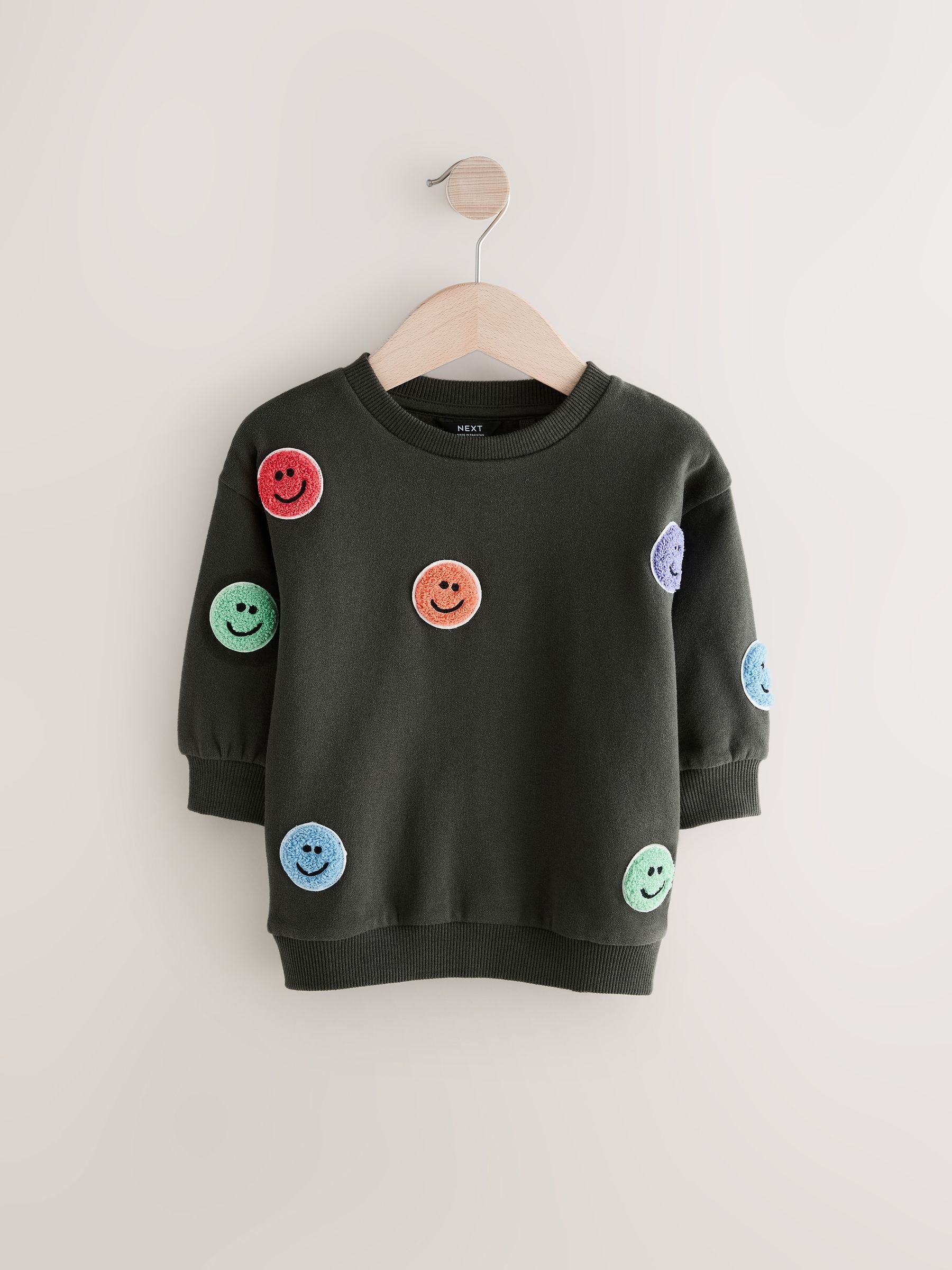 Charcoal Grey Embroidered Crew Neck 100% Cotton Sweatshirt (3mths-7yrs)