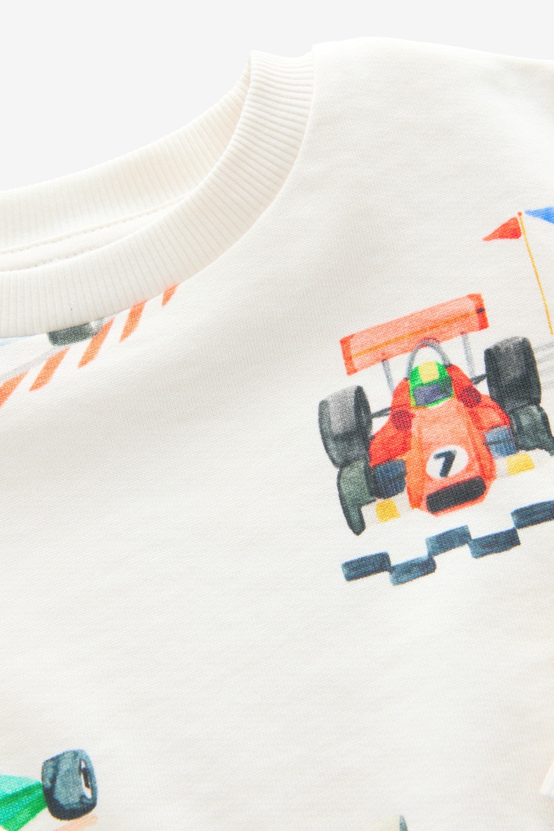 Ecru Off White Cars All-Over Print Crew Neck 100% Cotton Sweatshirt (3mths-7yrs)