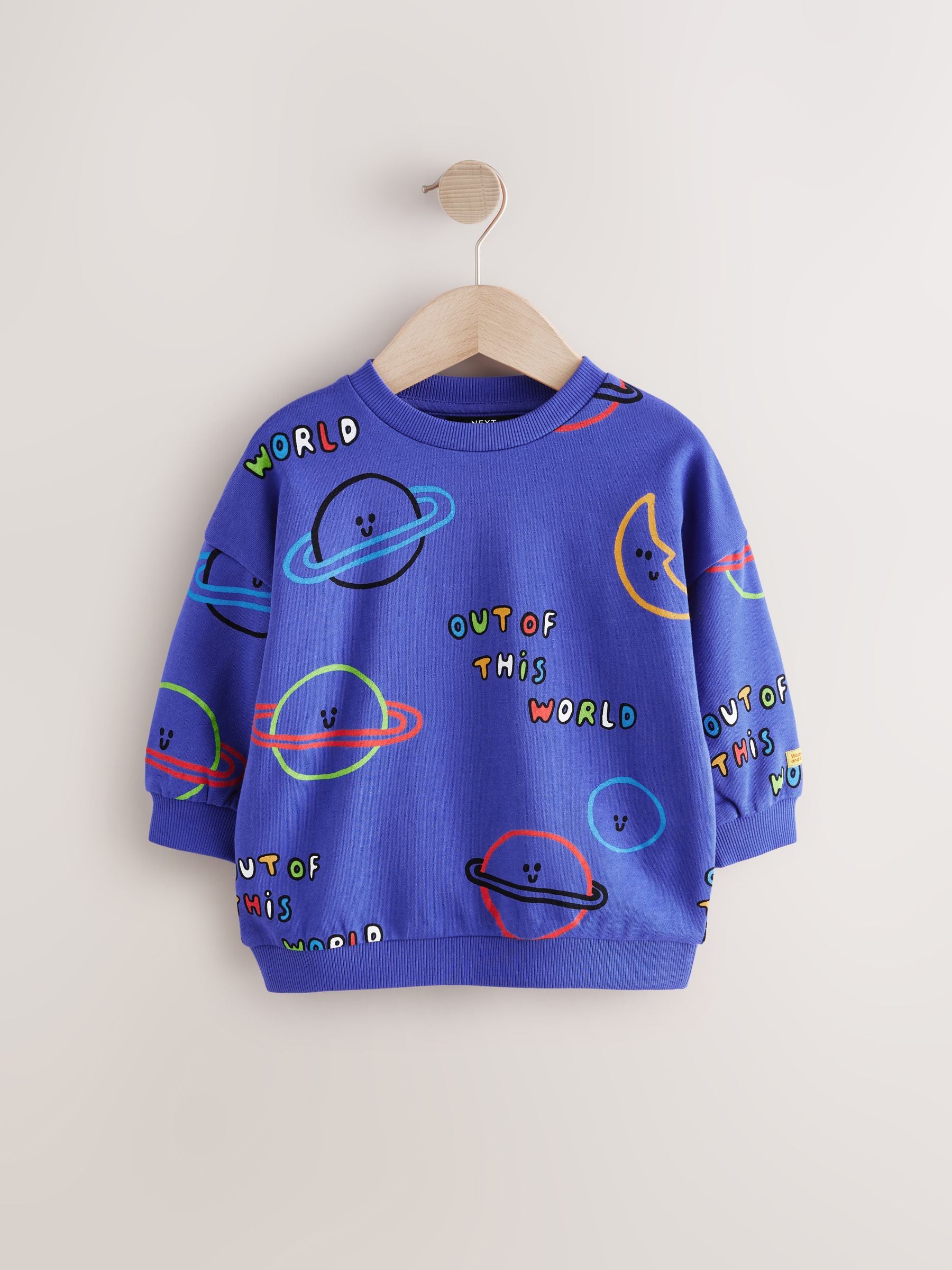 Blue Space All-Over Print Crew Neck 100% Cotton Sweatshirt (3mths-7yrs)