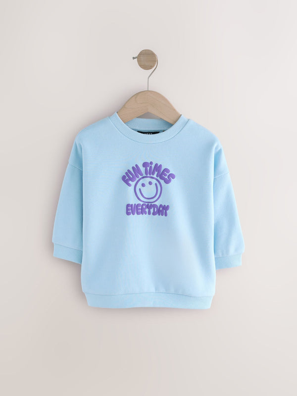 Blue Printed Crew Neck Cotton Sweatshirt (3mths-7yrs)