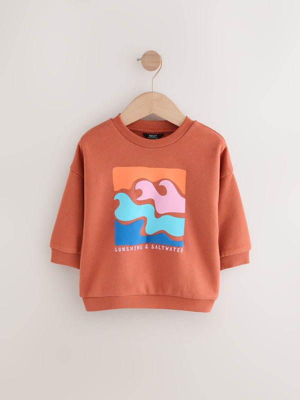 Tan Brown Printed Crew Neck Cotton Sweatshirt (3mths-7yrs)