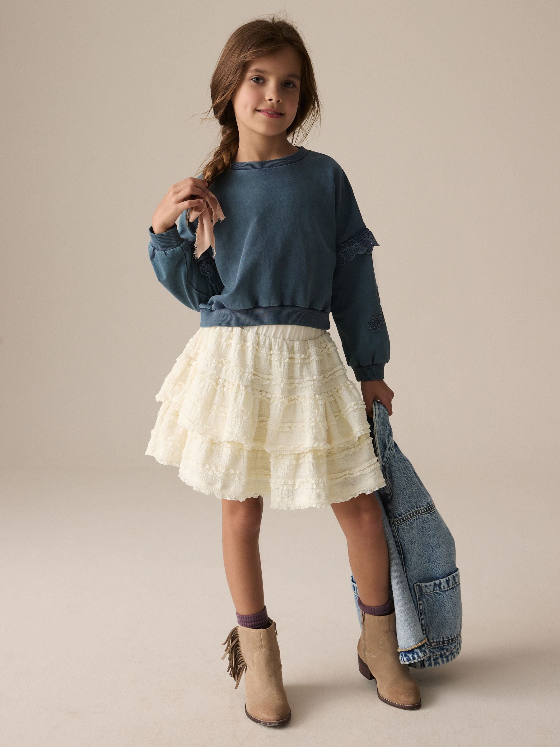 Ecru Frill Textured Skirt (3-16yrs)