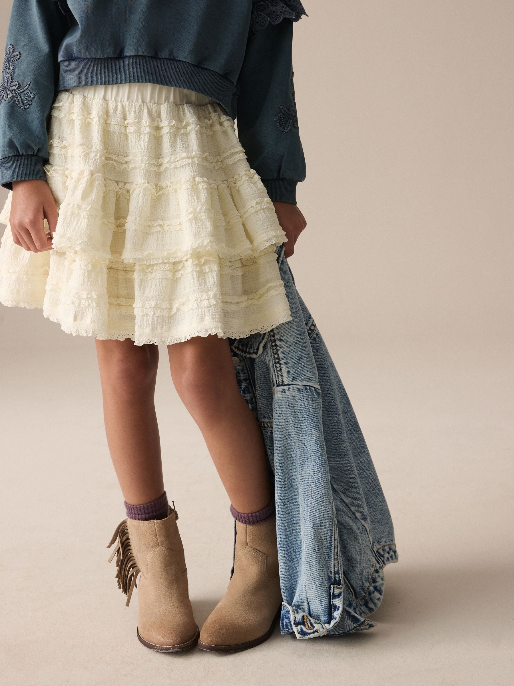 Ecru Frill Textured Skirt (3-16yrs)