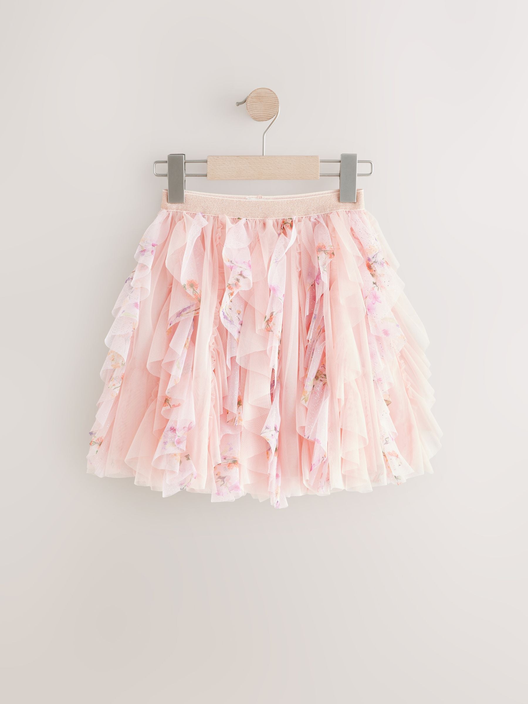 Pink Frill Mesh Floral Printed Skirt (3-16yrs)