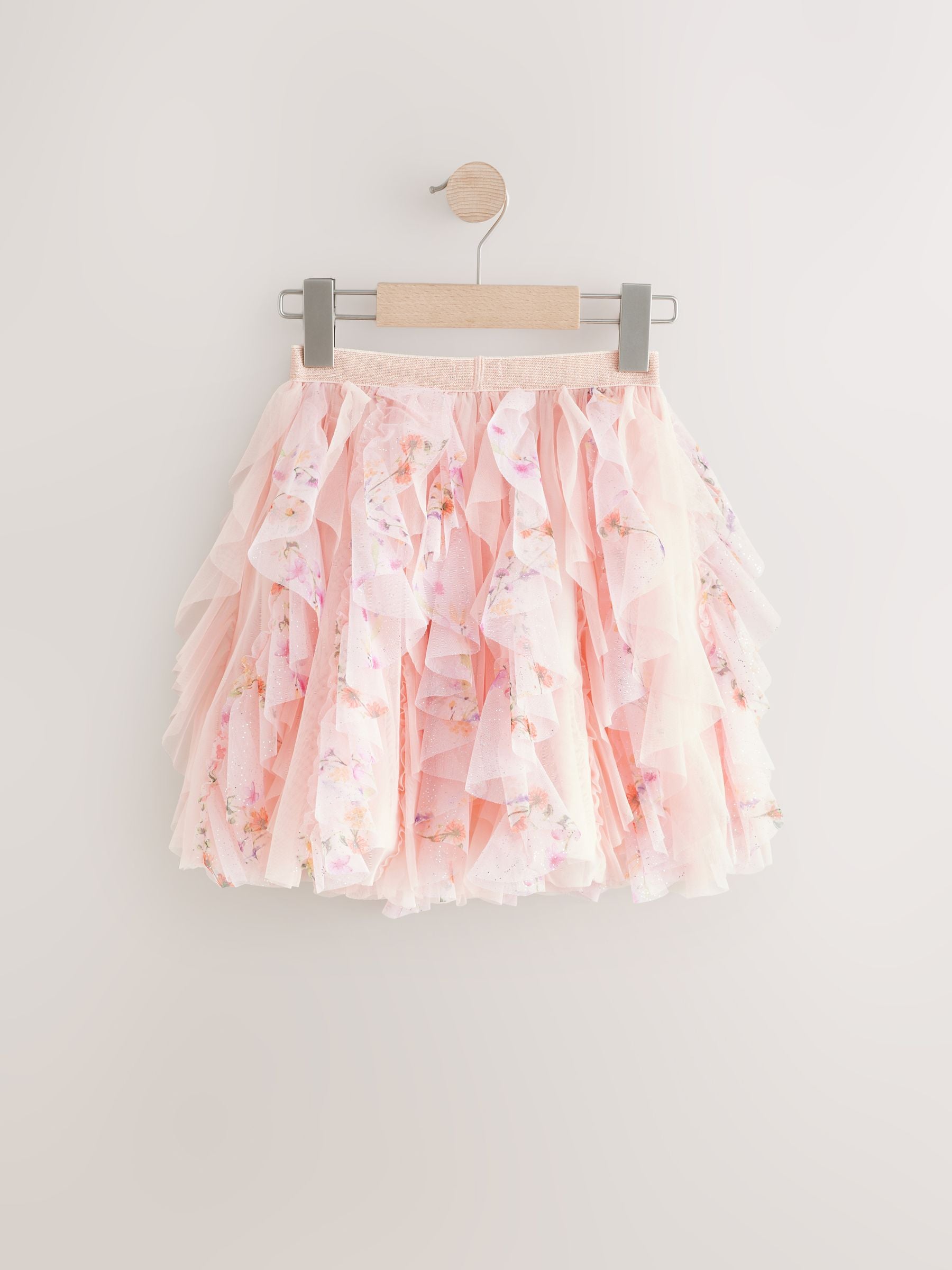 Pink Frill Mesh Floral Printed Skirt (3-16yrs)