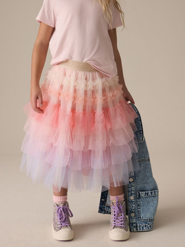 Multi Rainbow Frill Tiered Mesh Skirt (3-16yrs)