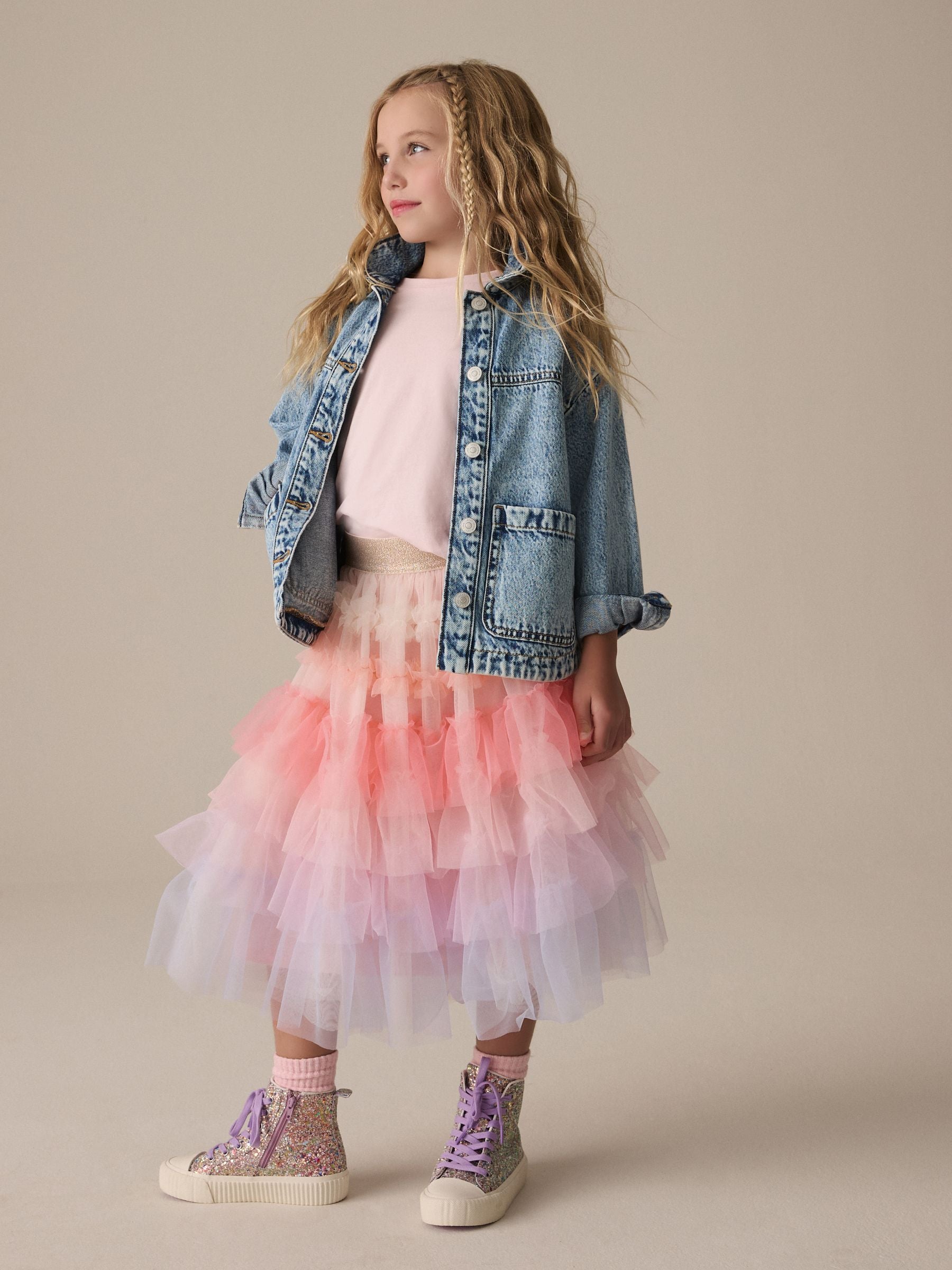 Multi Rainbow Frill Tiered Mesh Skirt (3-16yrs)