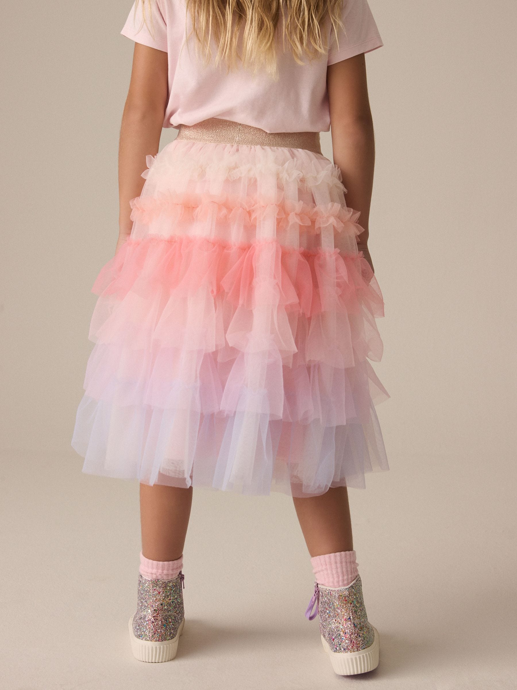 Multi Rainbow Frill Tiered Mesh Skirt (3-16yrs)