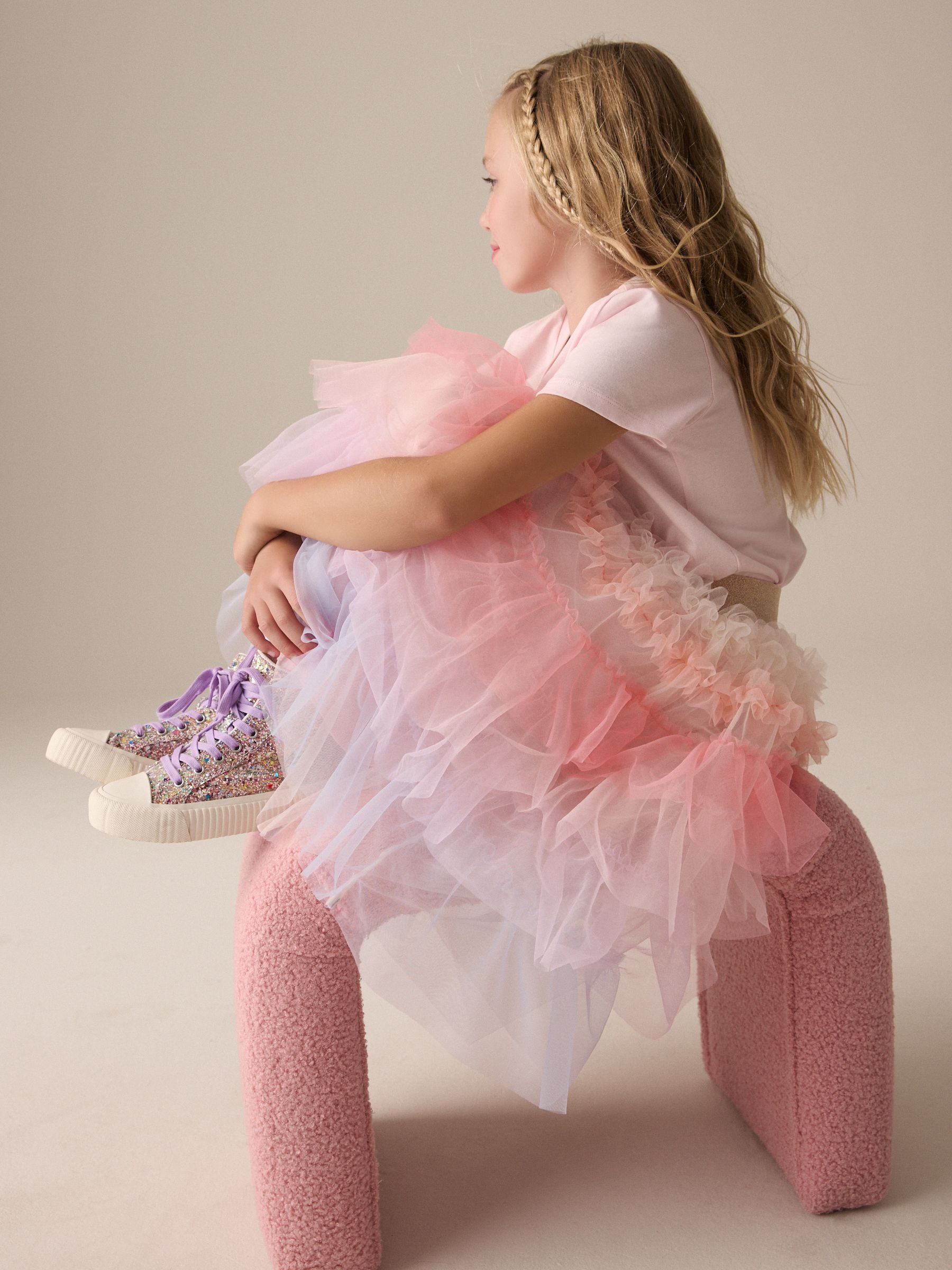 Multi Rainbow Frill Tiered Mesh Skirt (3-16yrs)