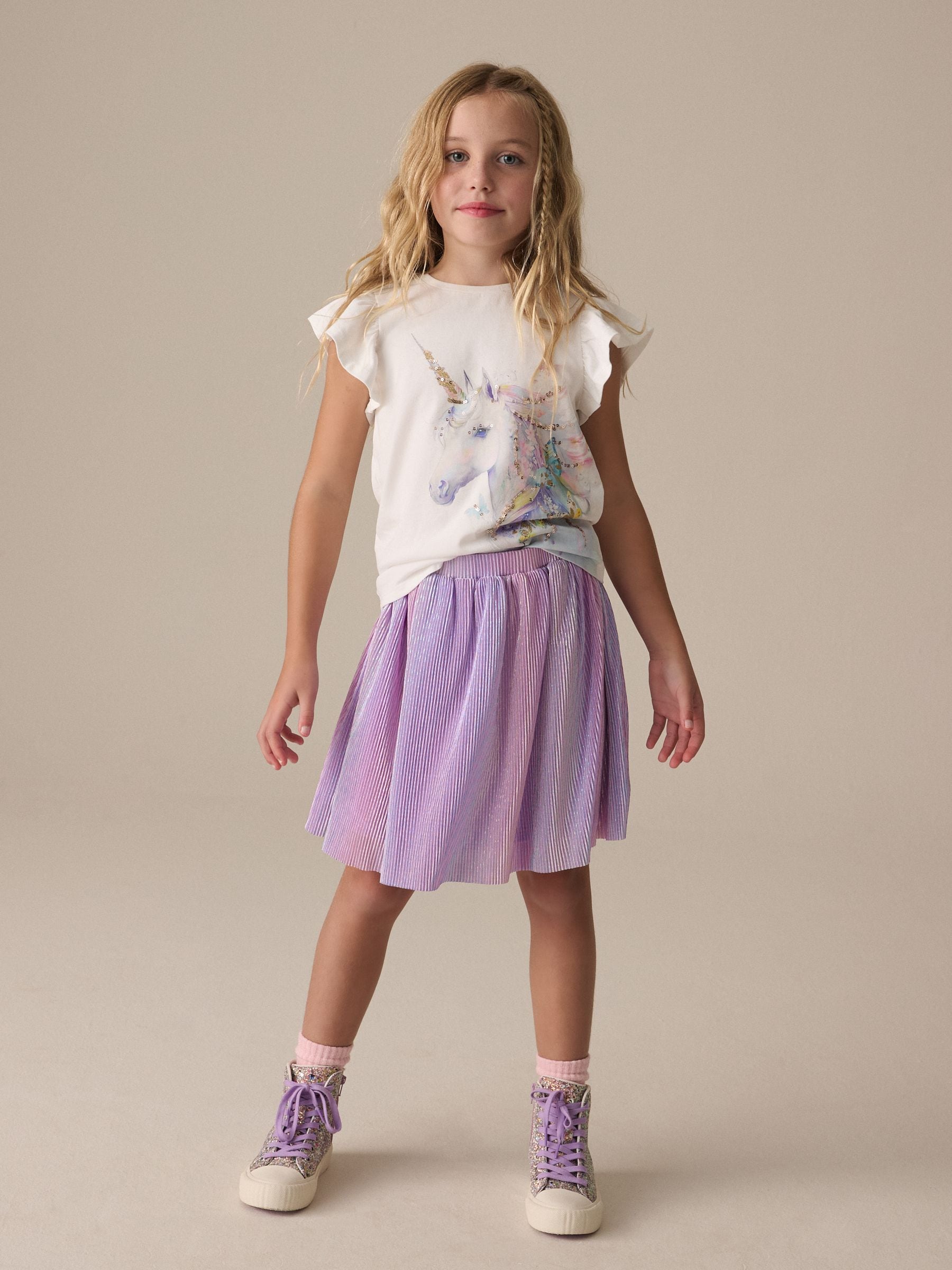 Lilac Purple Rainbow Metallic Skirt (3-16yrs)