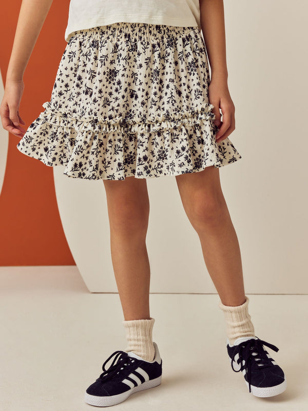 Black/White Floral Textured Frill Skirt (3-16yrs)