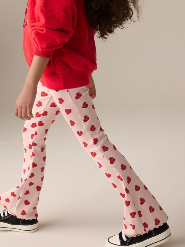 Pink Heart Rib Flare Leggings (3-16yrs)