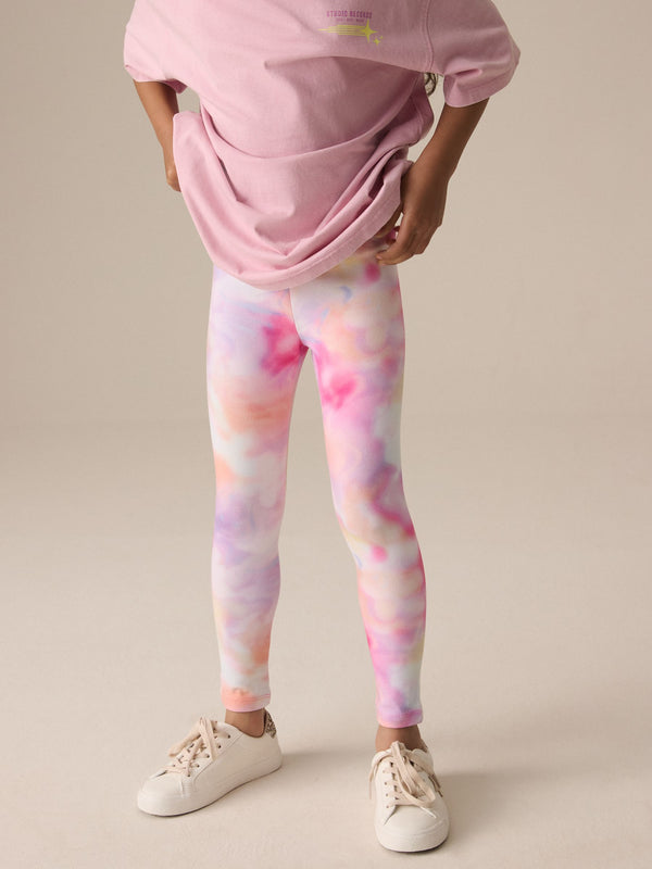 Pink Rainbow Swirl Printed Leggings (3-16yrs)