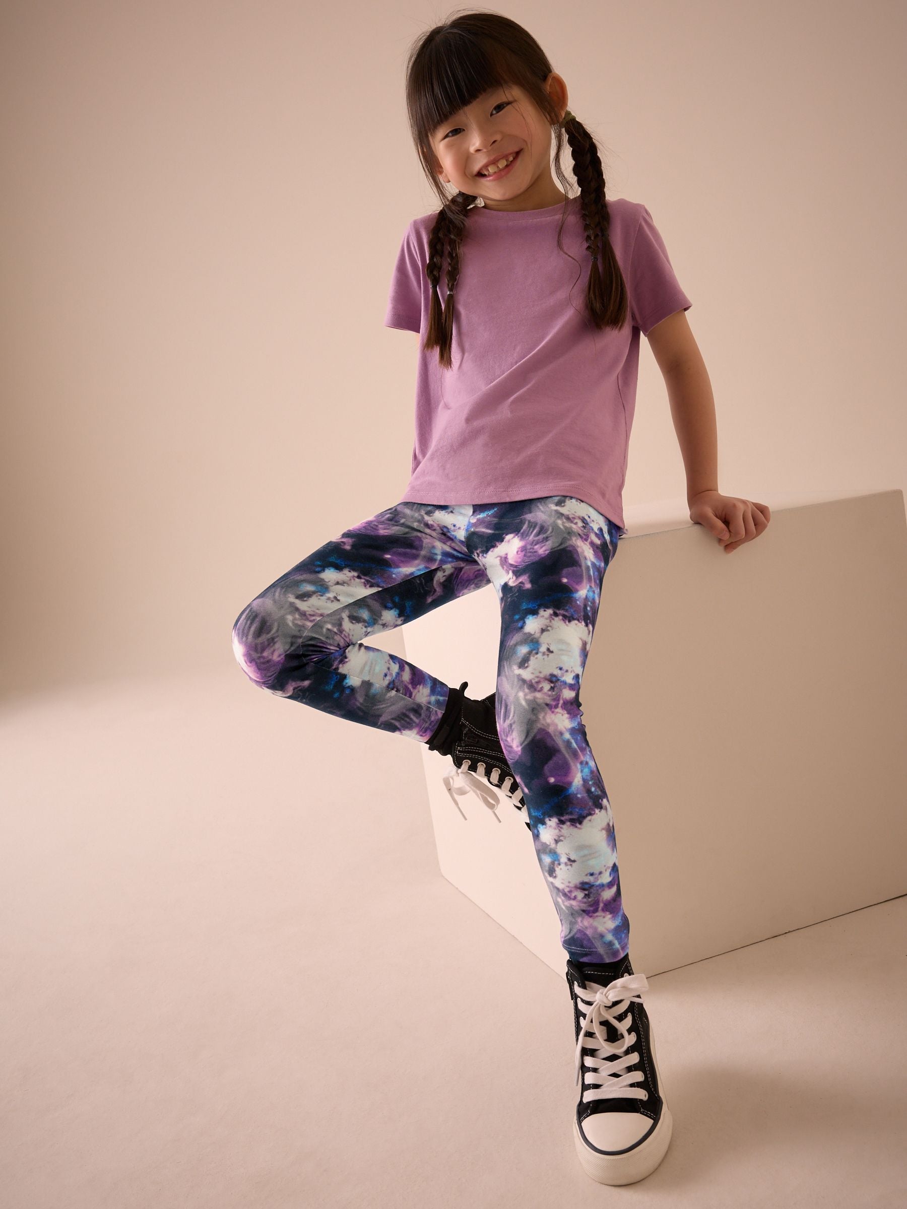 Purple/Black Swirl Printed Leggings (3-16yrs)