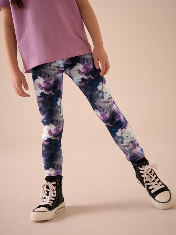 Purple/Black Swirl Printed Leggings (3-16yrs)