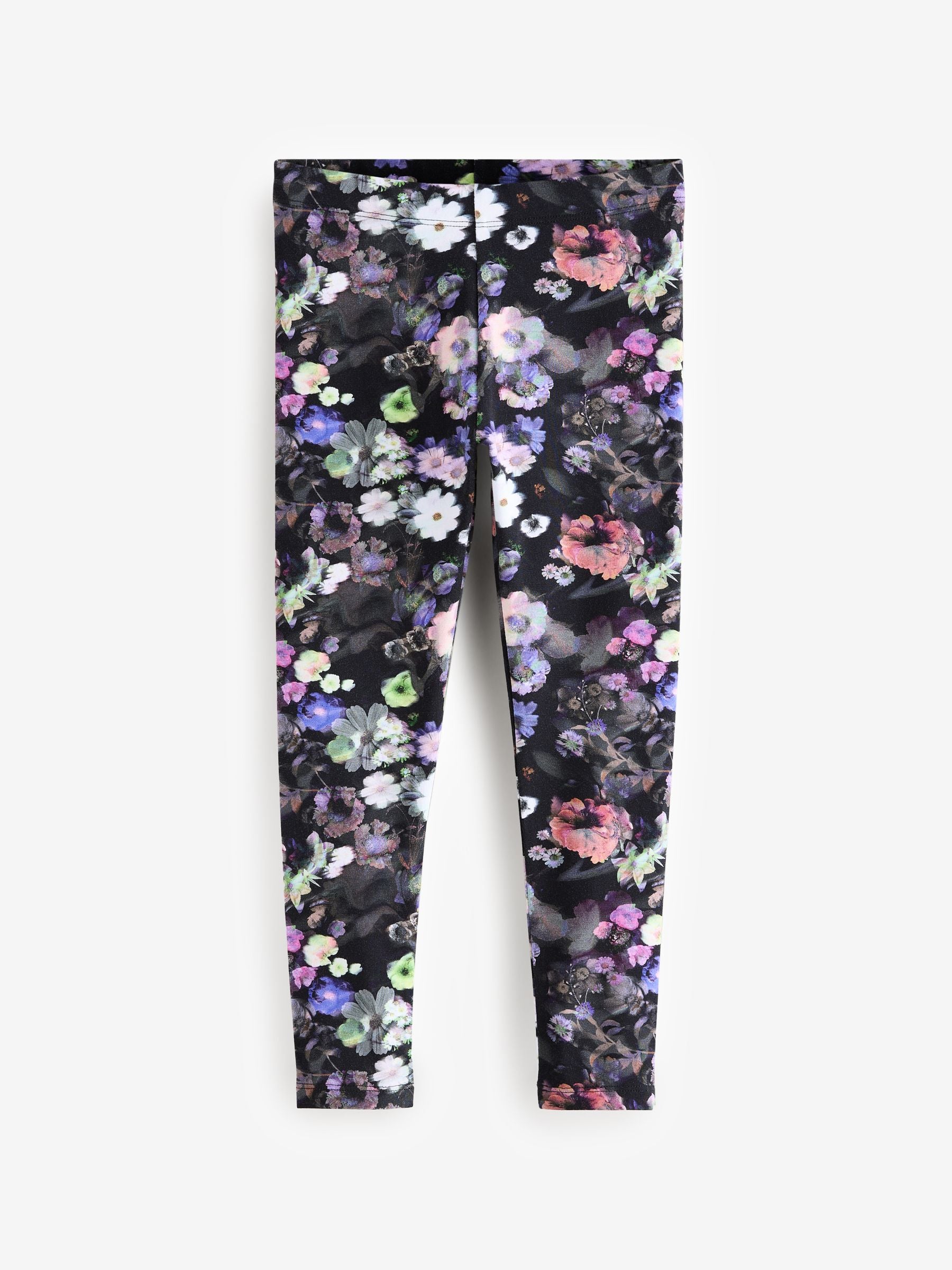 Black/Purple Floral Printed Leggings (3-16yrs)