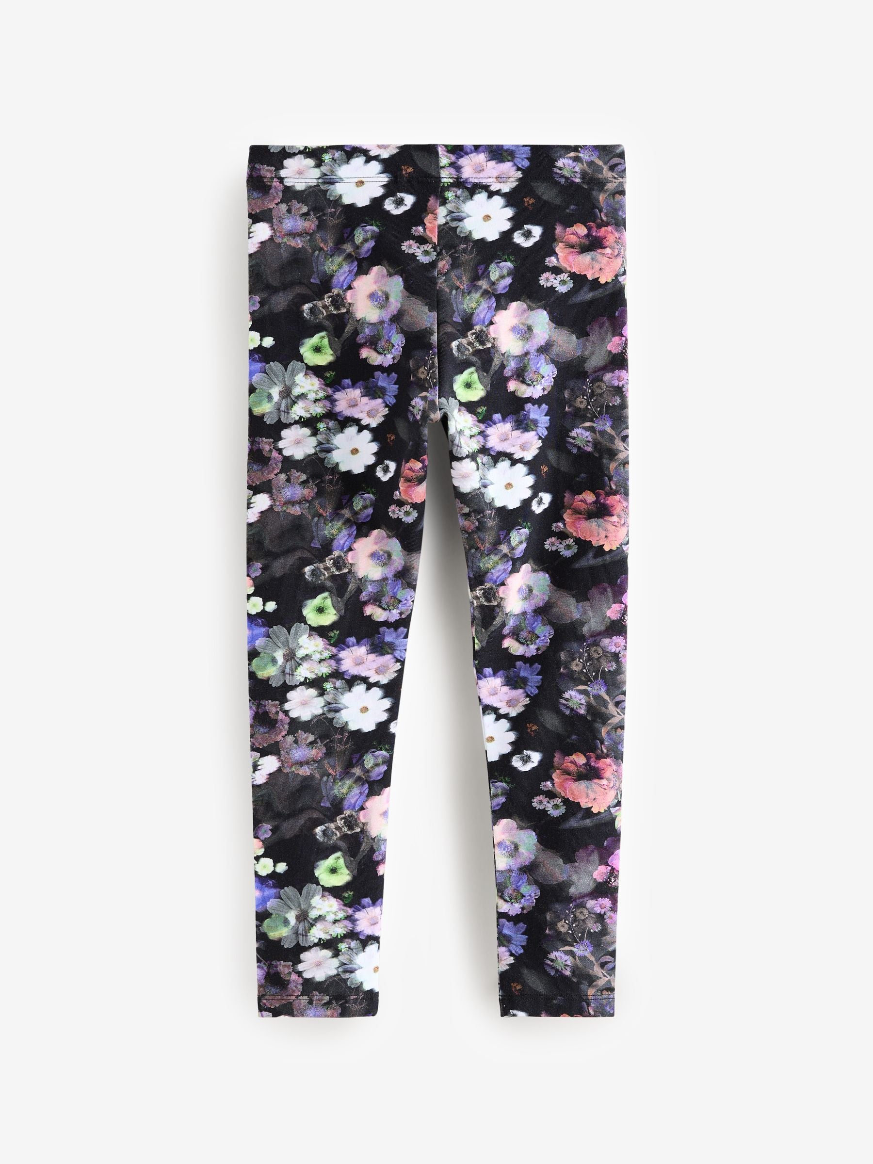 Black/Purple Floral Printed Leggings (3-16yrs)