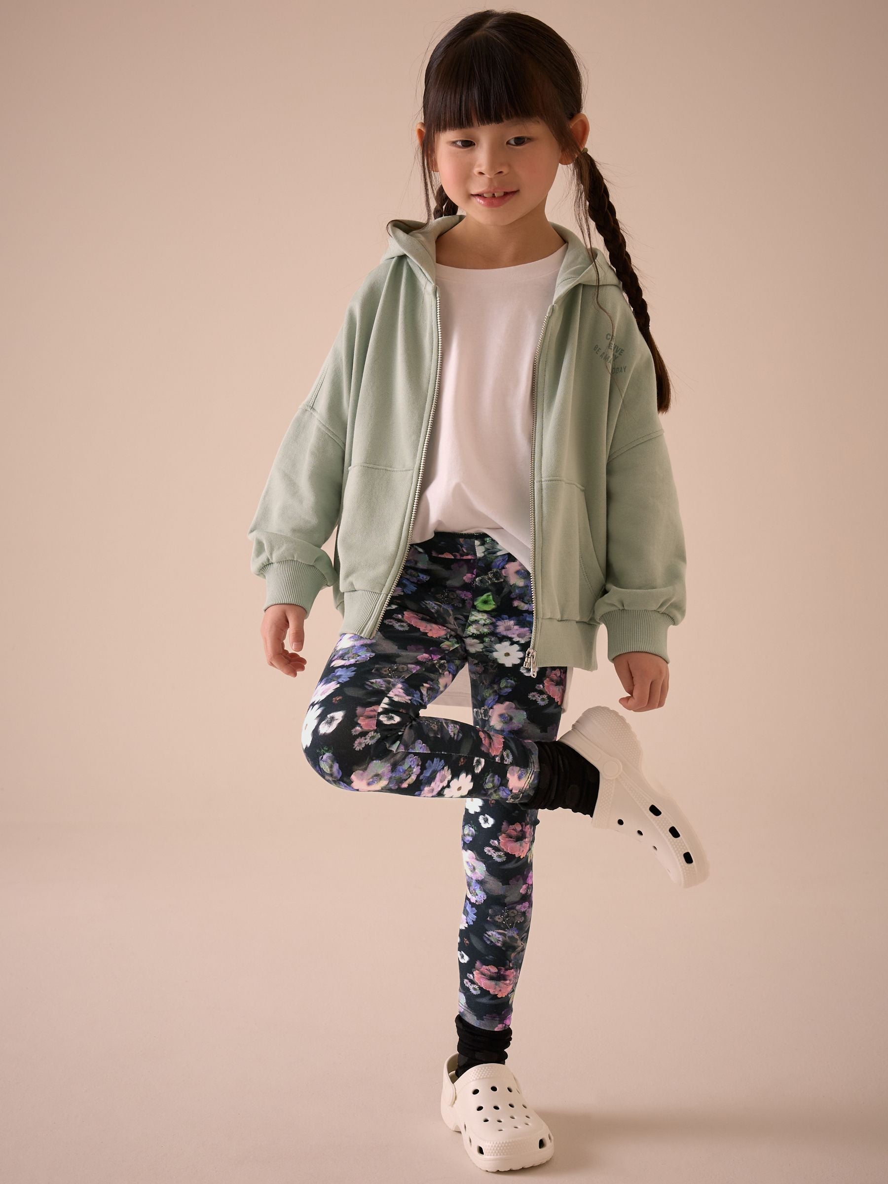 Black/Purple Floral Printed Leggings (3-16yrs)