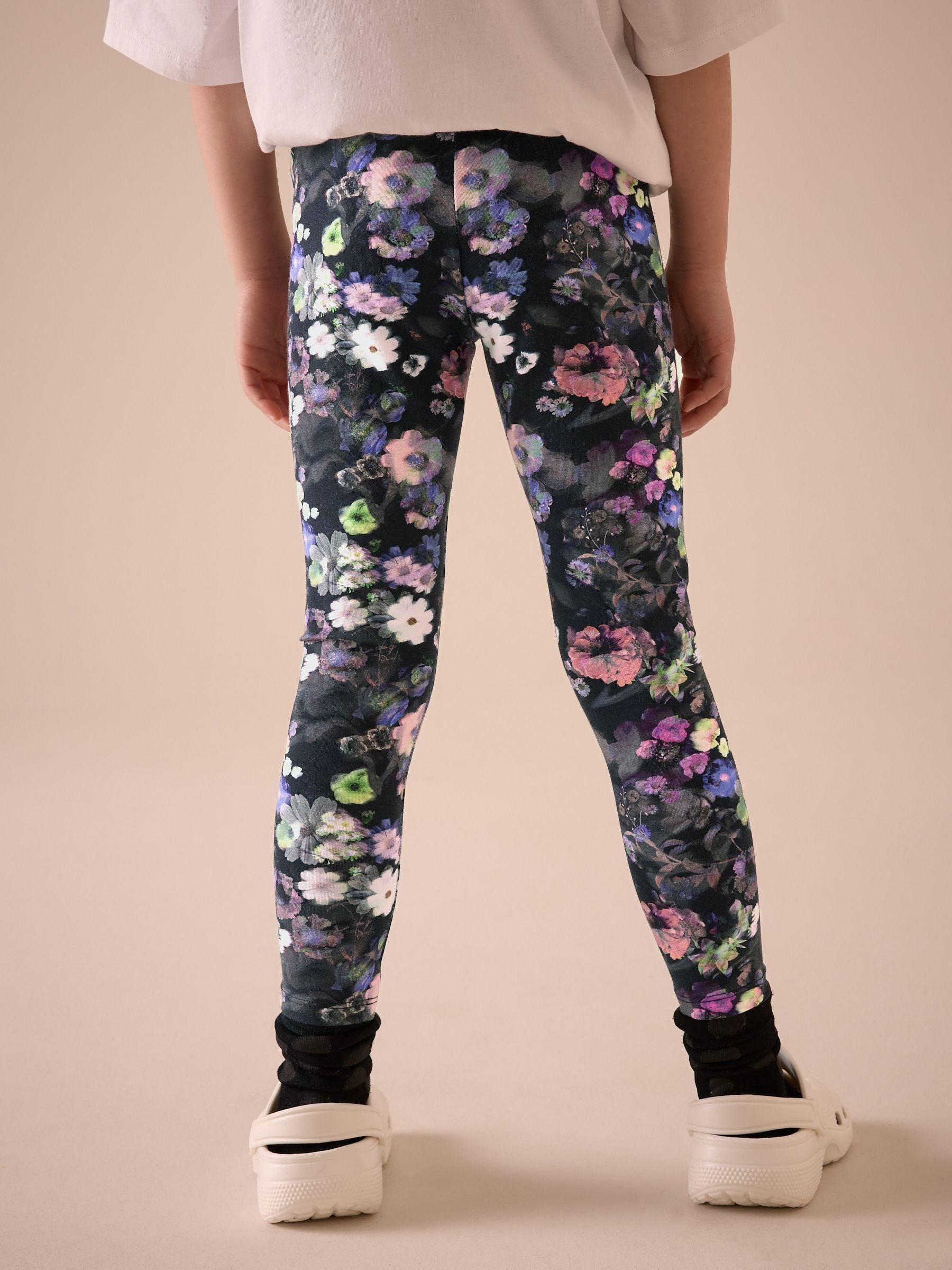 Black/Purple Floral Printed Leggings (3-16yrs)