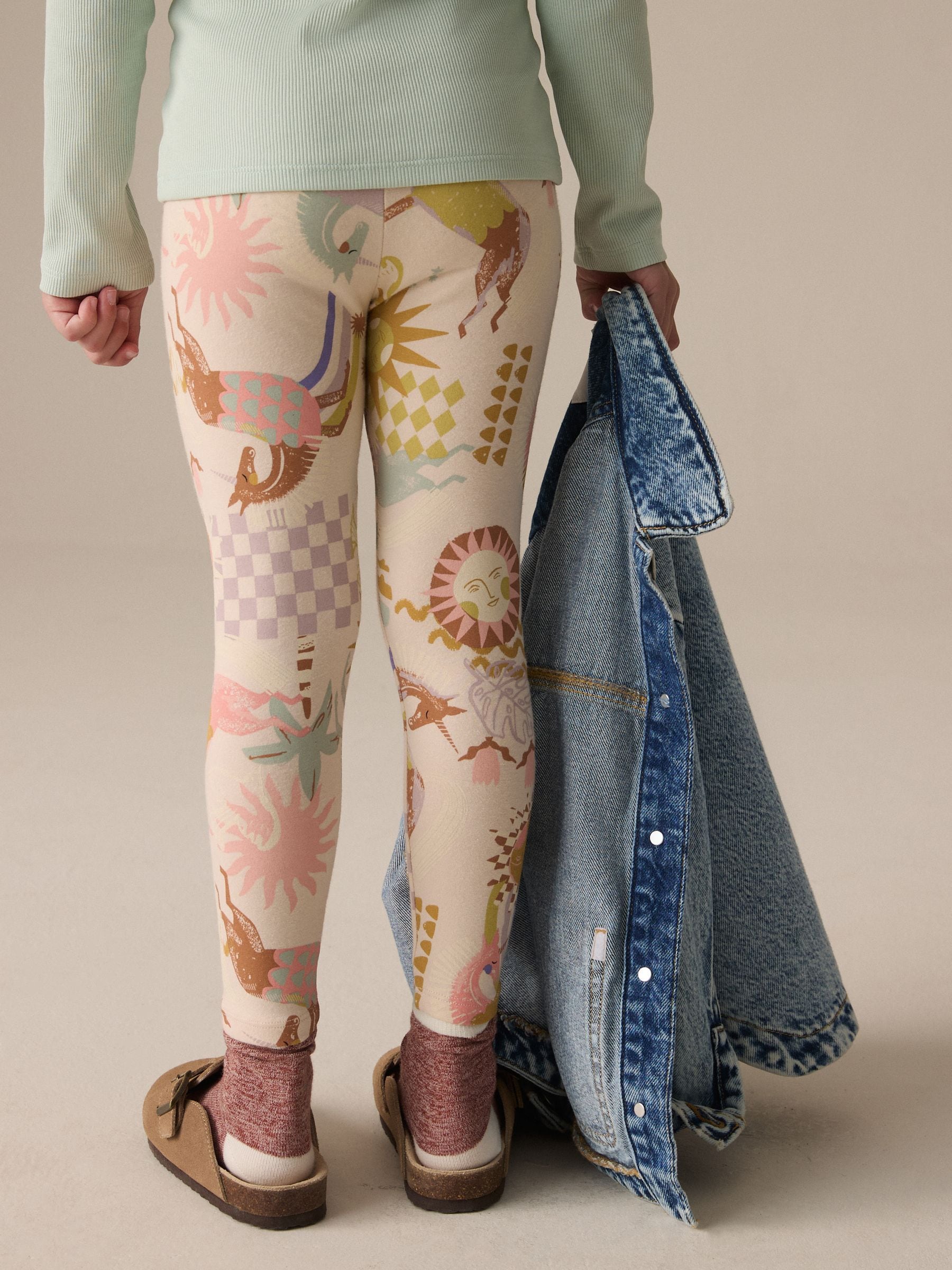 Neutral Unicorn Printed Leggings (3-16yrs)