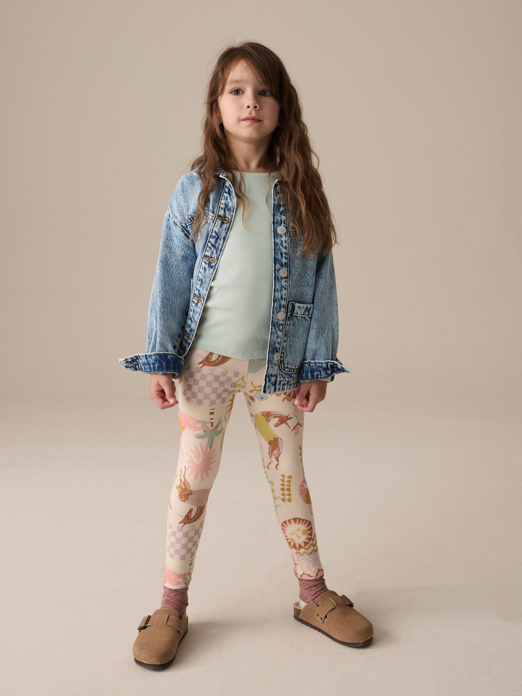 Neutral Unicorn Printed Leggings (3-16yrs)