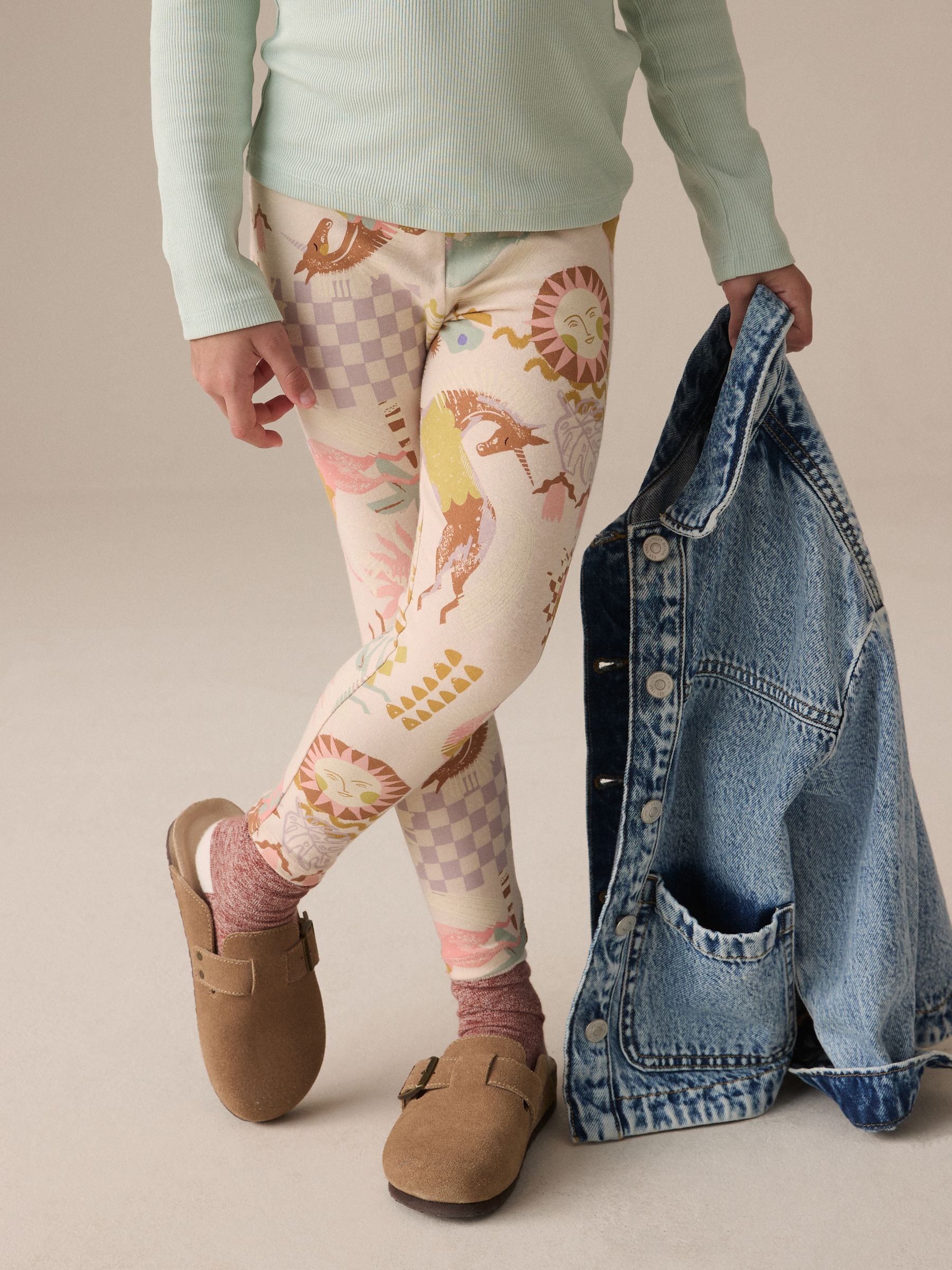 Neutral Unicorn Printed Leggings (3-16yrs)