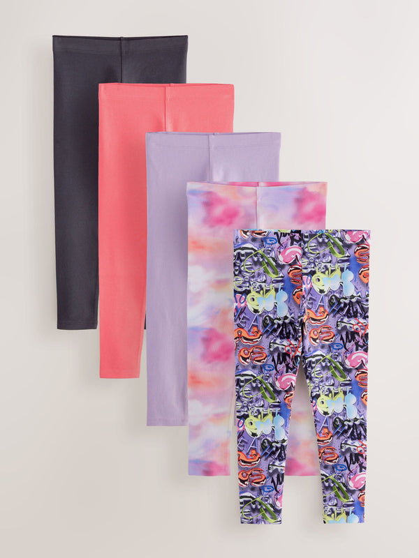 Purple/Pink/Graffiti Leggings 5 Pack (3-16yrs)