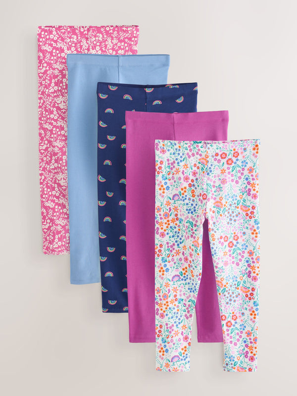 Navy Rainbow Floral Leggings 5 Pack (3-16yrs)