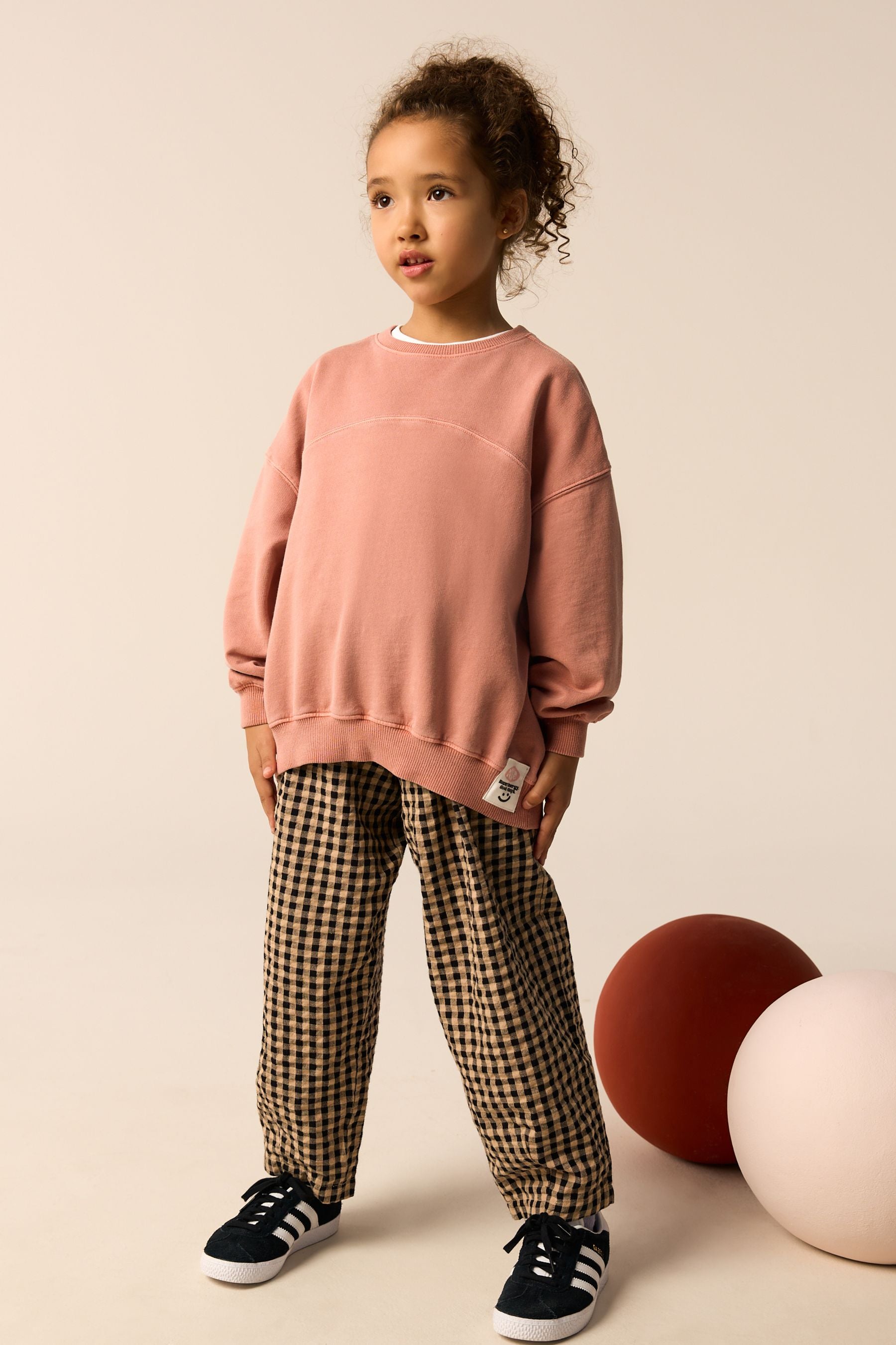 Check Sweatshirt and Barrel Leg Trousers Set (3-16yrs)