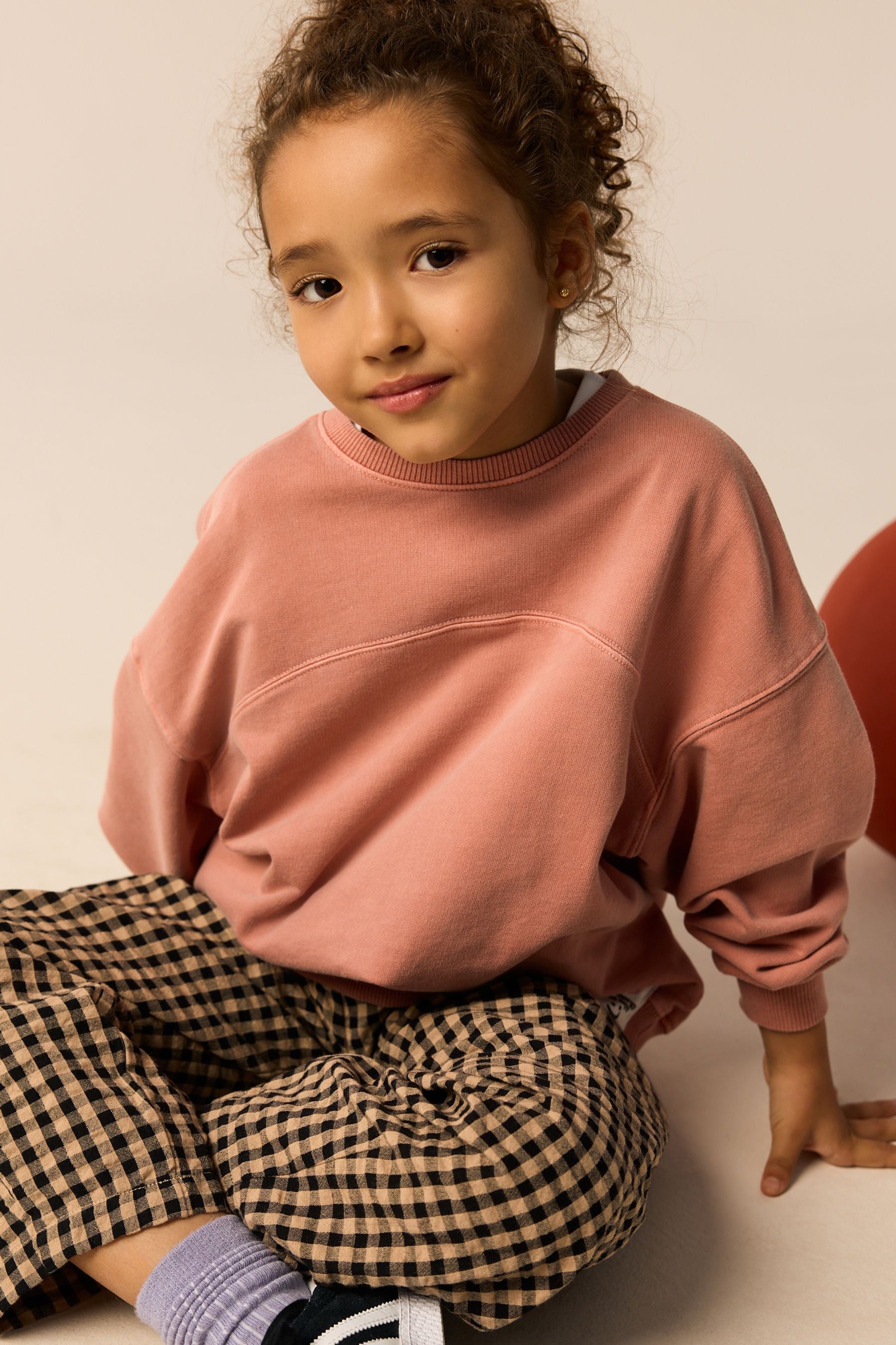 Check Sweatshirt and Barrel Leg Trousers Set (3-16yrs)