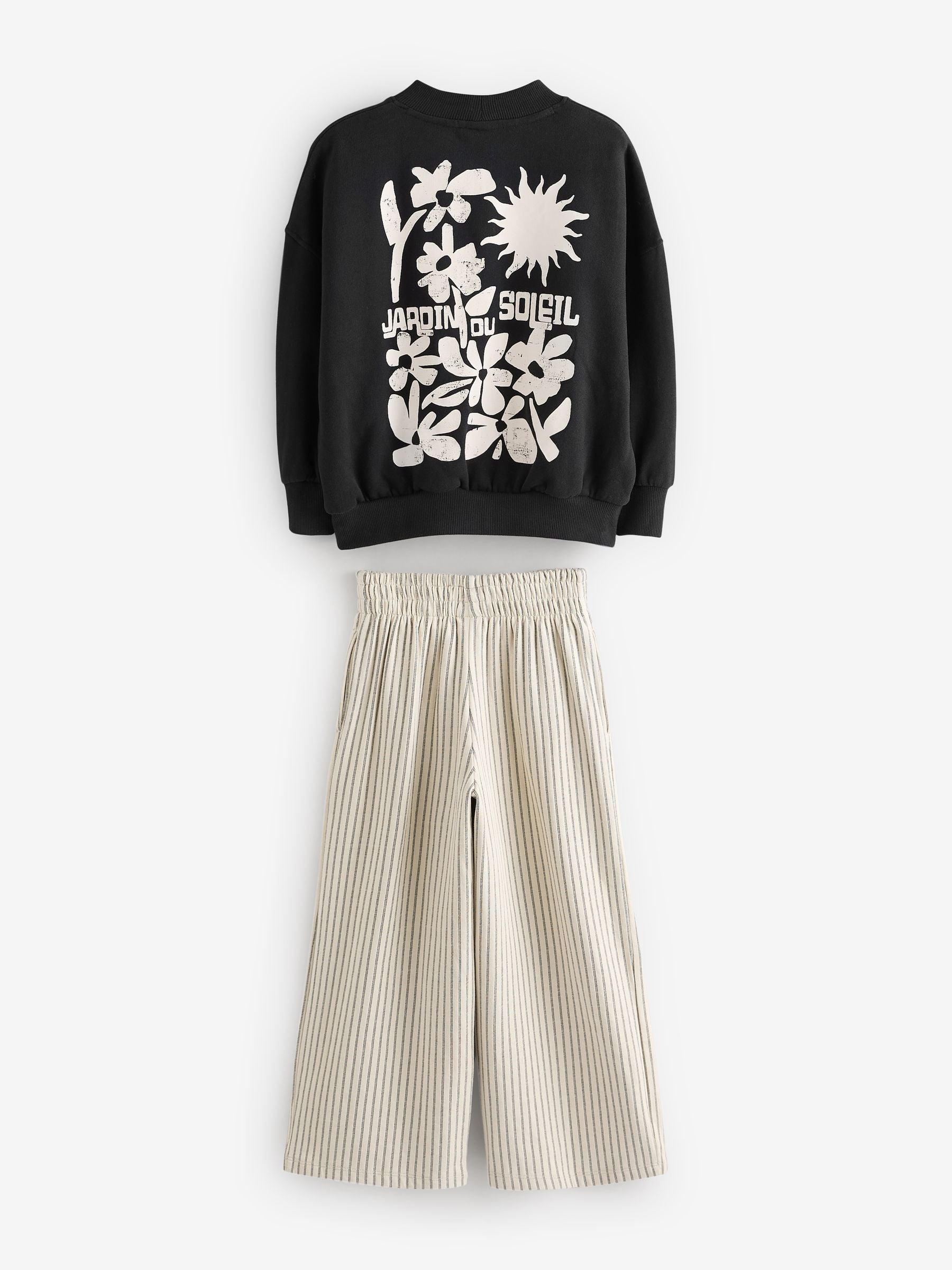 Black/White Graphic Sweatshirt And Stripe Textured Trousers Set (3-16yrs)