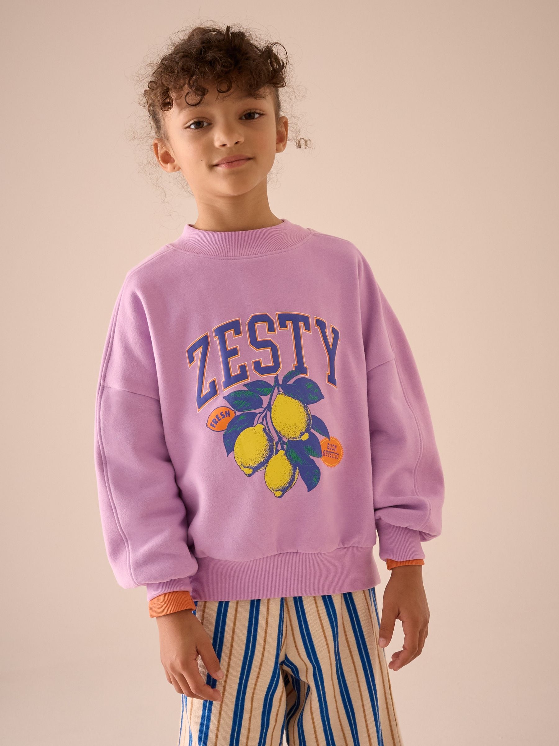 Purple Lemon Stripe 100% Cotton Sweatshirt And Trousers Set (3-16yrs)