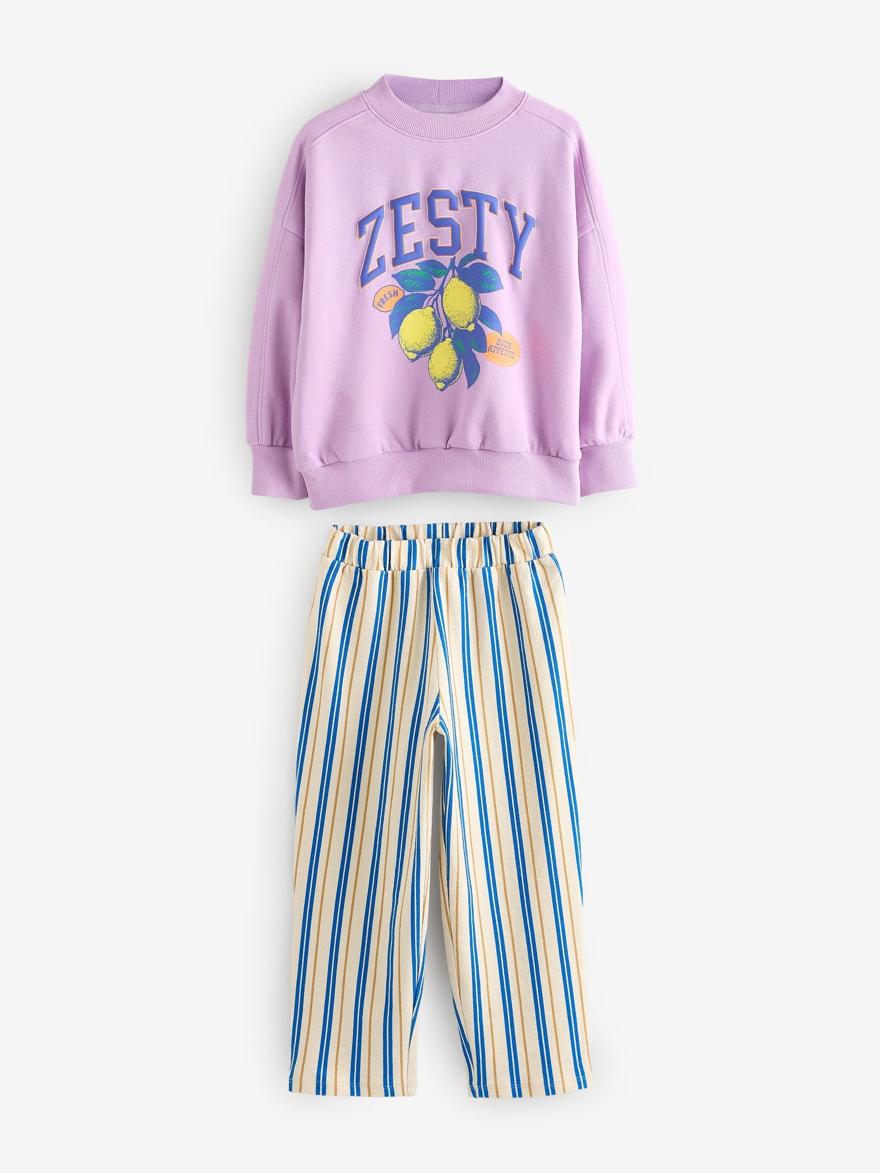 Purple Lemon Stripe Sweatshirt And Trousers Set (3-16yrs)