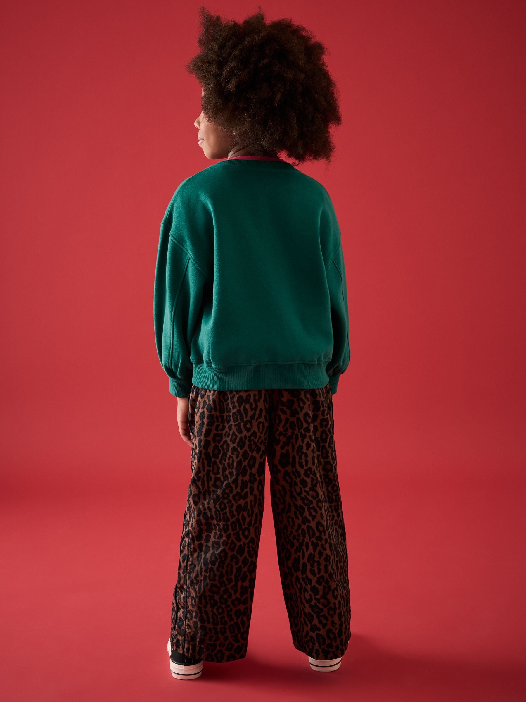 Green 100% Cotton Boucle Heart Sweatshirt And Animal Print Trousers (3-16yrs)