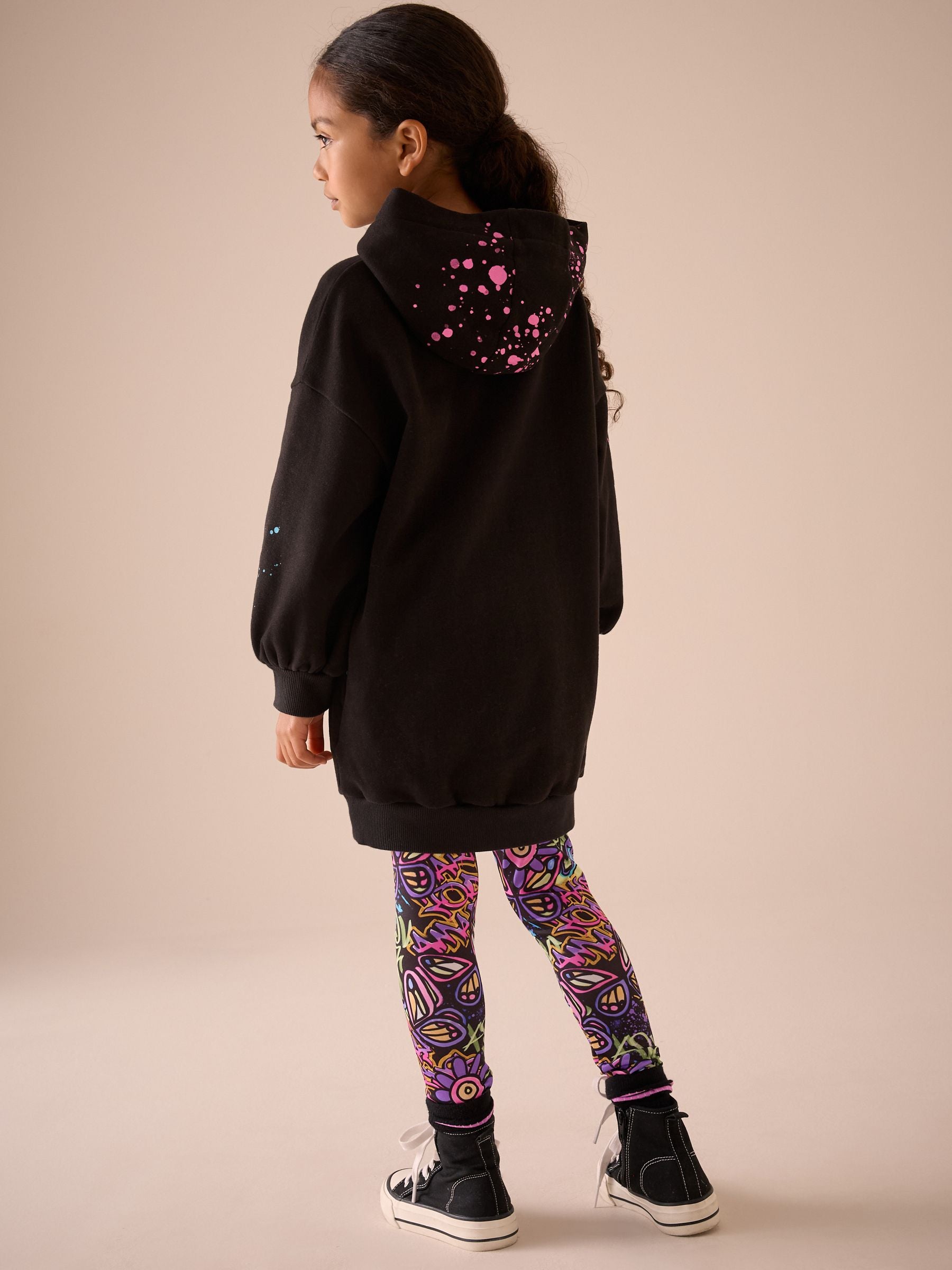 Black Graffiti Hoodie And Leggings Set (3-16yrs)