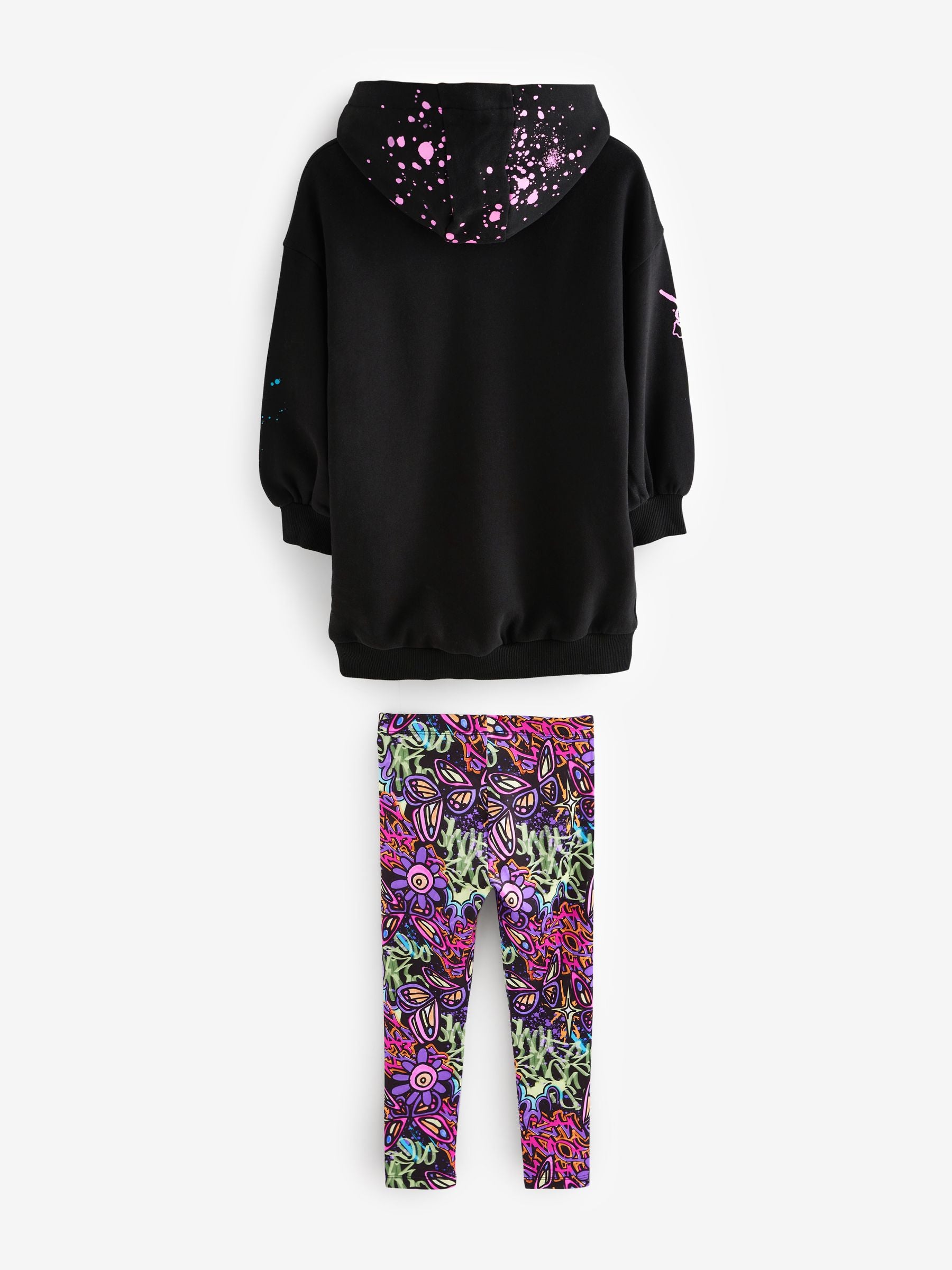 Black Graffiti Hoodie And Leggings Set (3-16yrs)