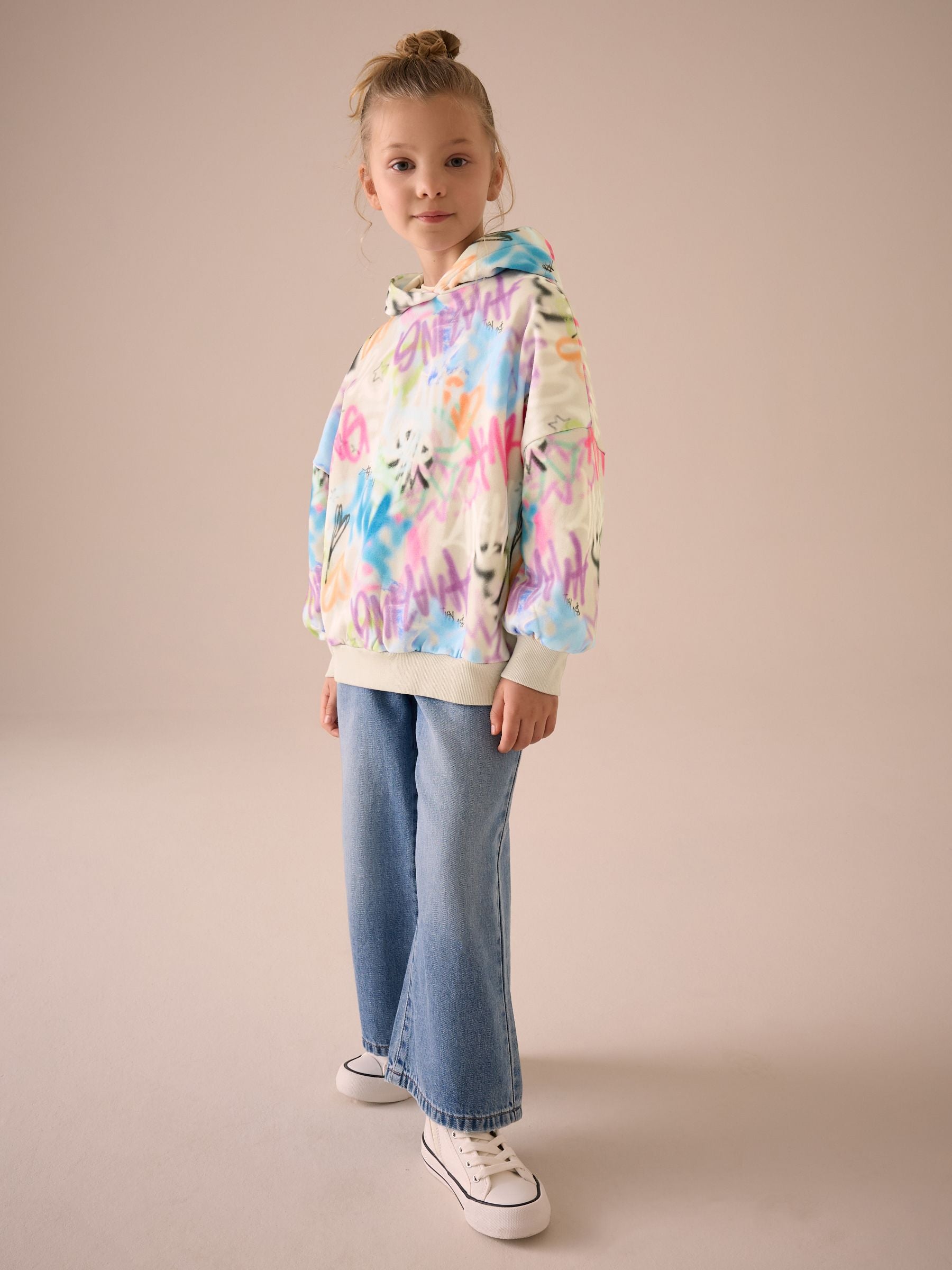 Ecru Graffiti Longline Hoodie (3-16yrs)