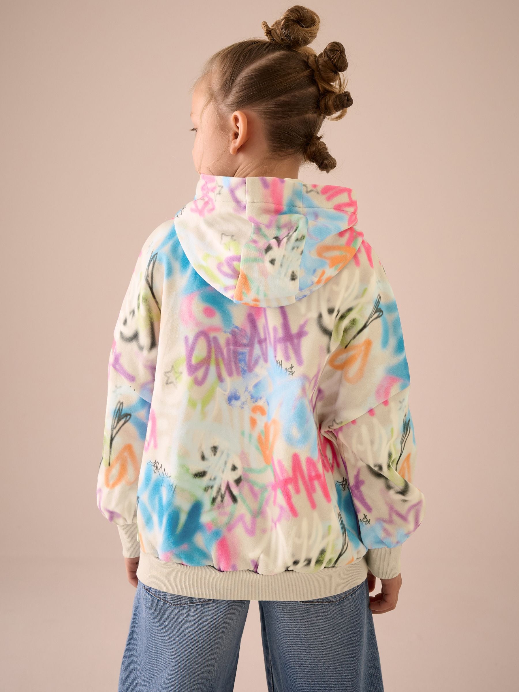 Ecru Graffiti Longline Hoodie (3-16yrs)