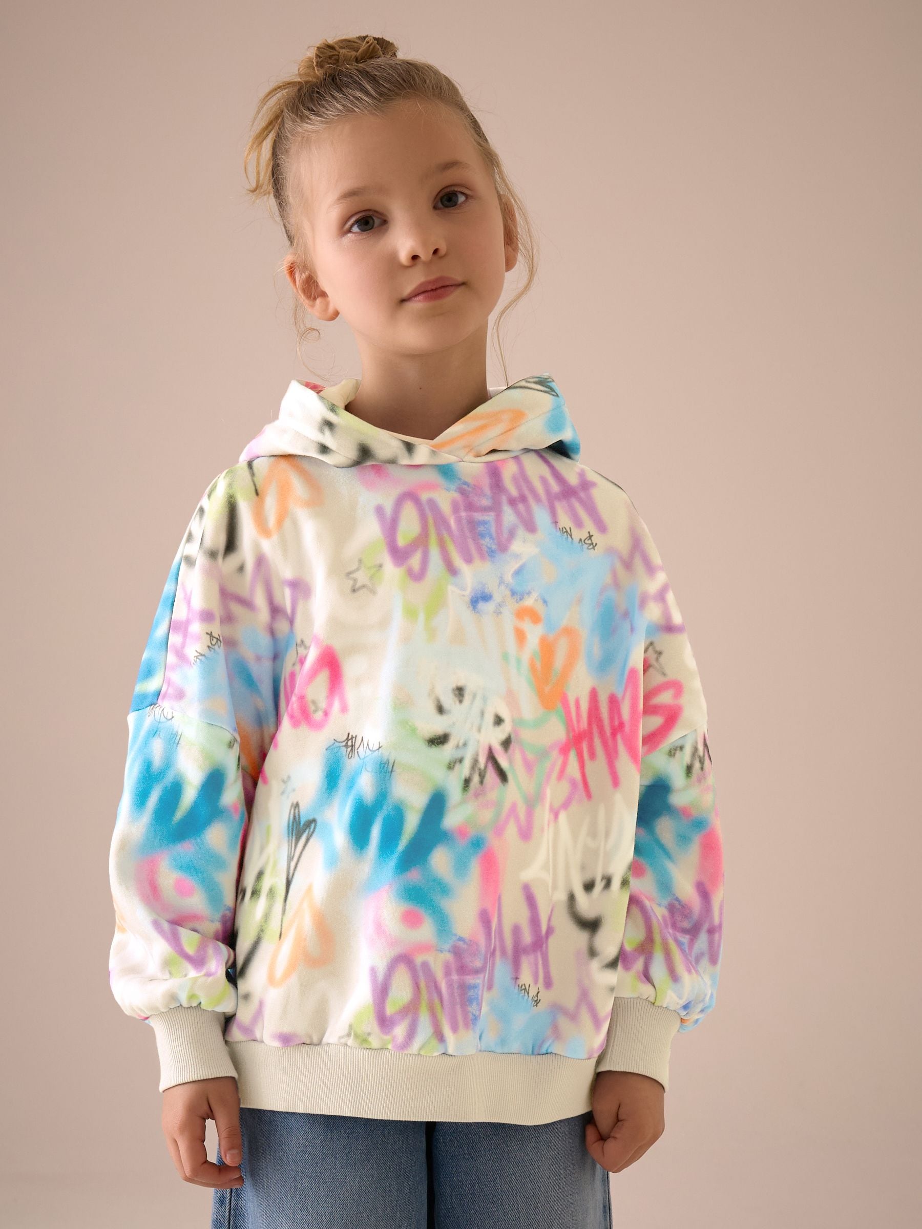 Ecru Graffiti Longline Hoodie (3-16yrs)