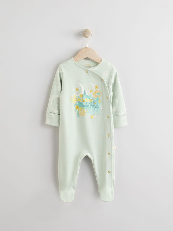 Sage Green 100% Cotton Ramadan Baby Sleepsuit (0mths-2yrs)