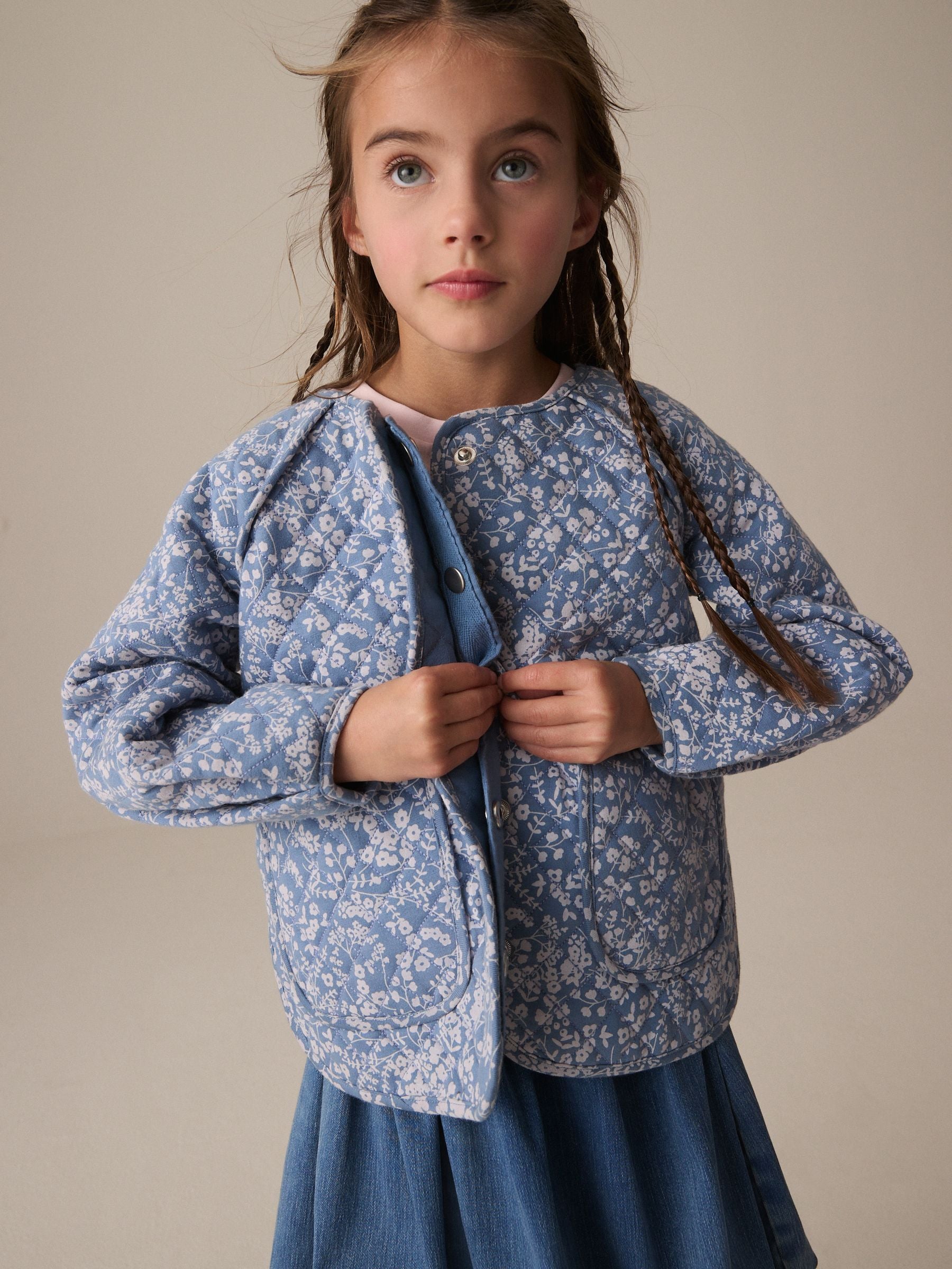 Blue Floral Print Quilted Jacket (3-16yrs)